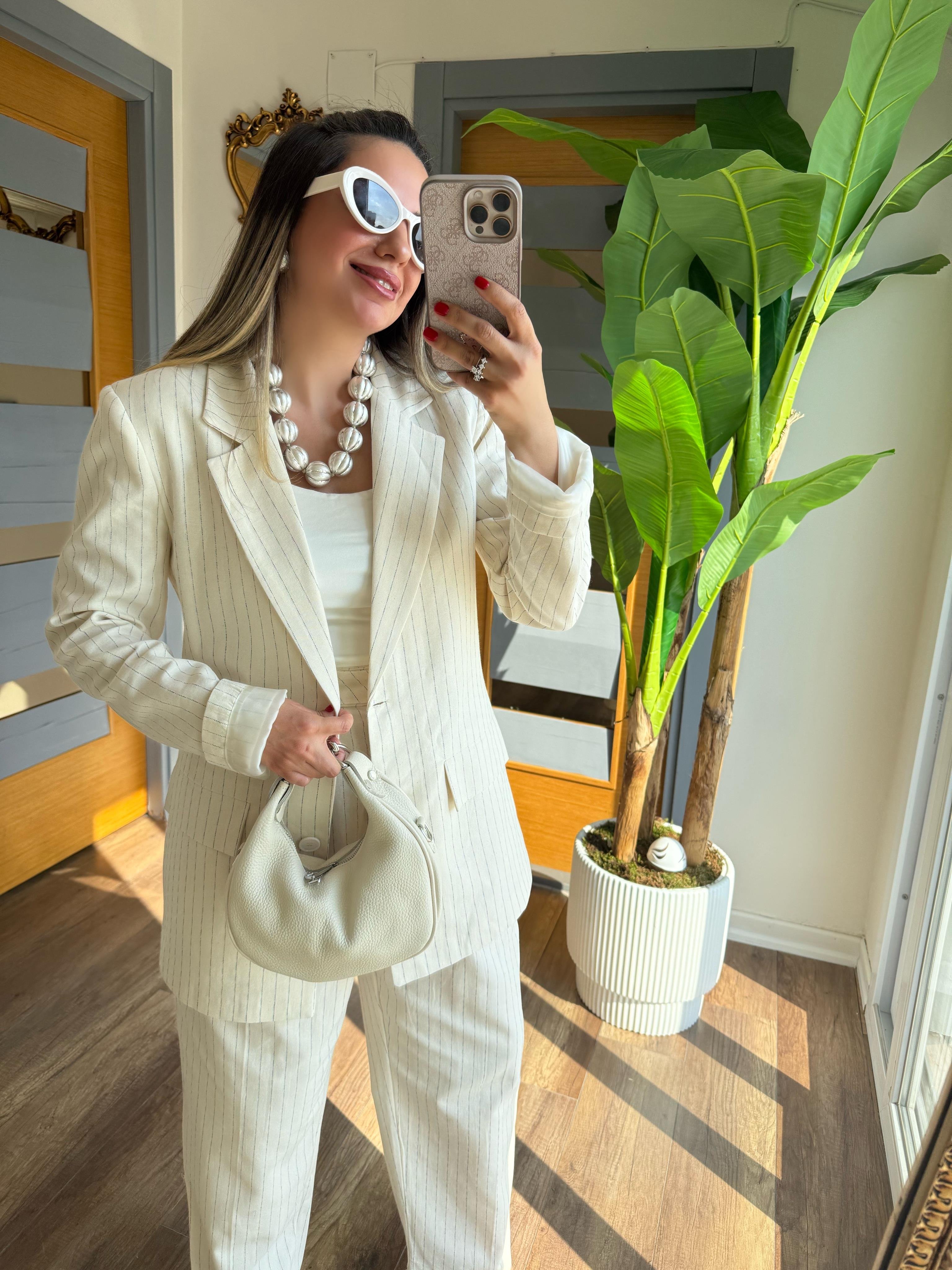 9420 Çizgili Keten Blazer Ceket