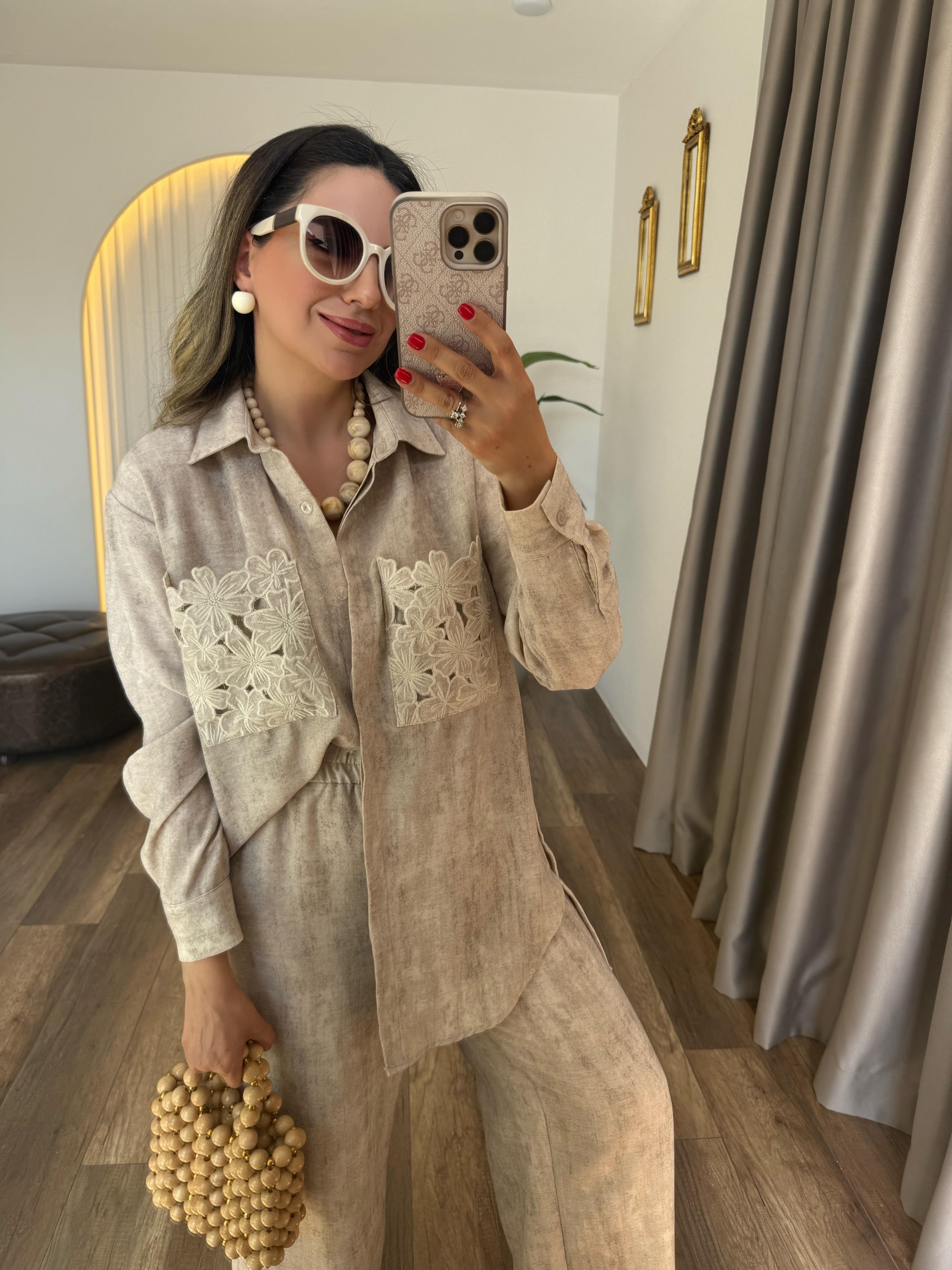 9423 Nakış İşlemeli Pantolon Gömlek Takım