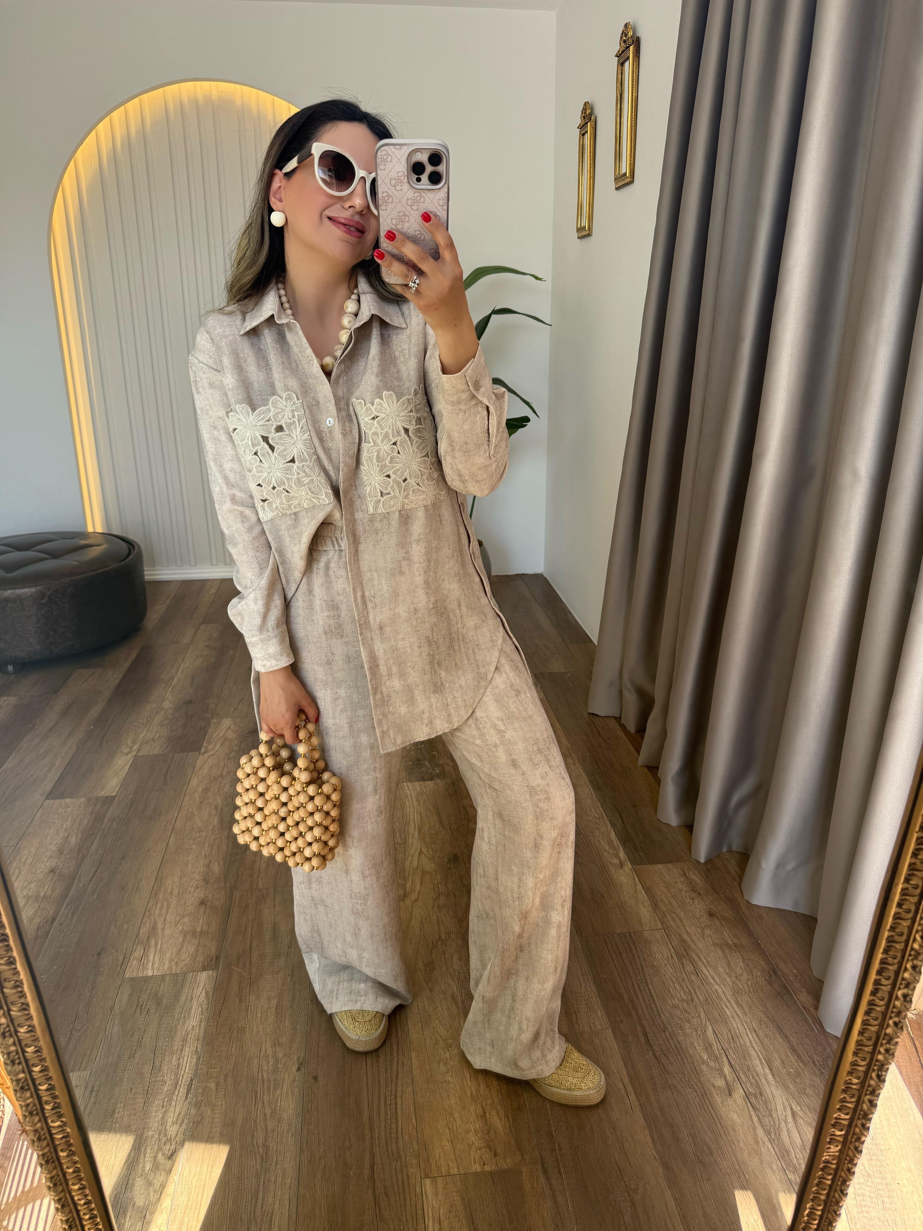 9423 Nakış İşlemeli Pantolon Gömlek Takım