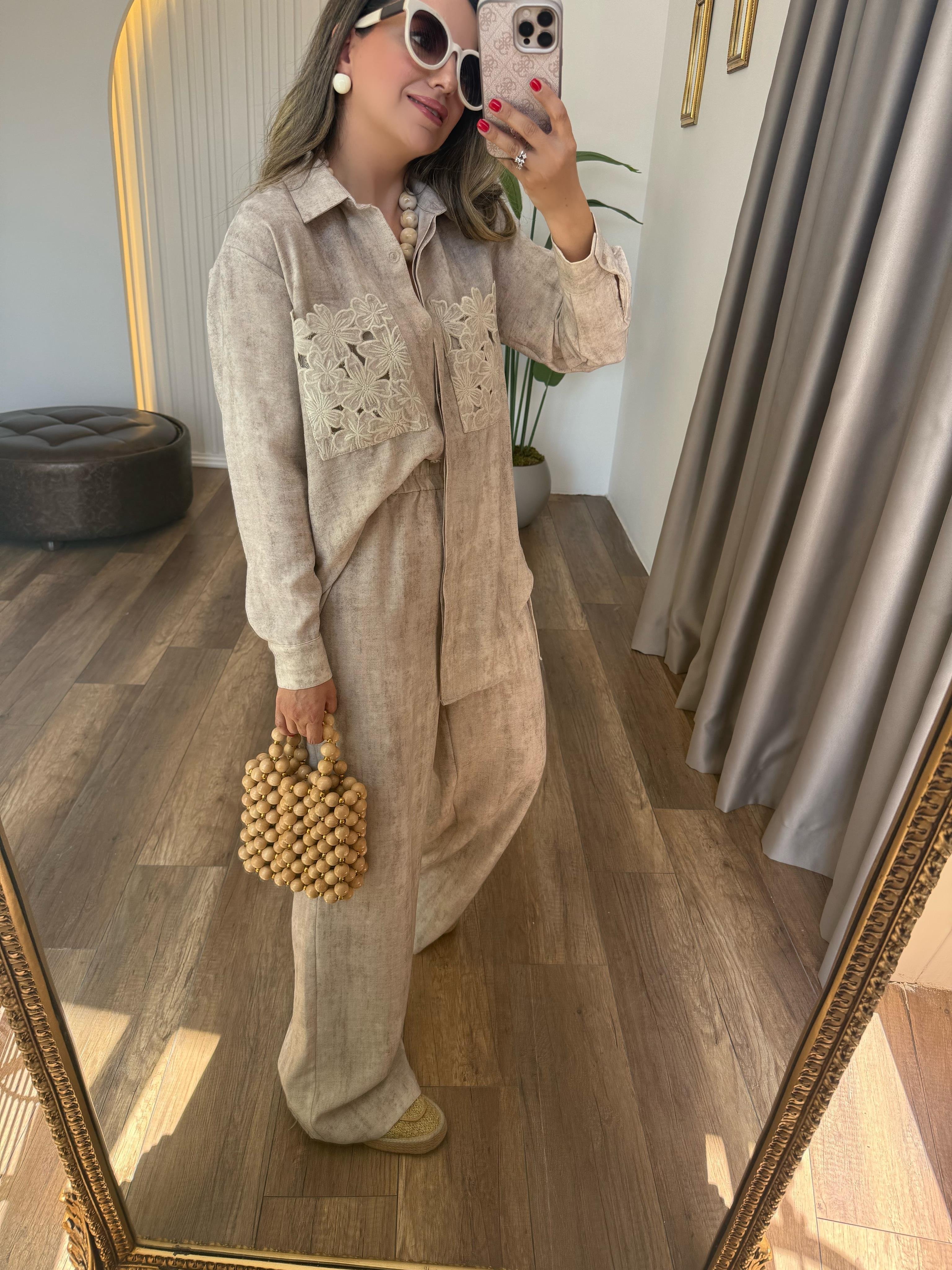 9423 Nakış İşlemeli Pantolon Gömlek Takım