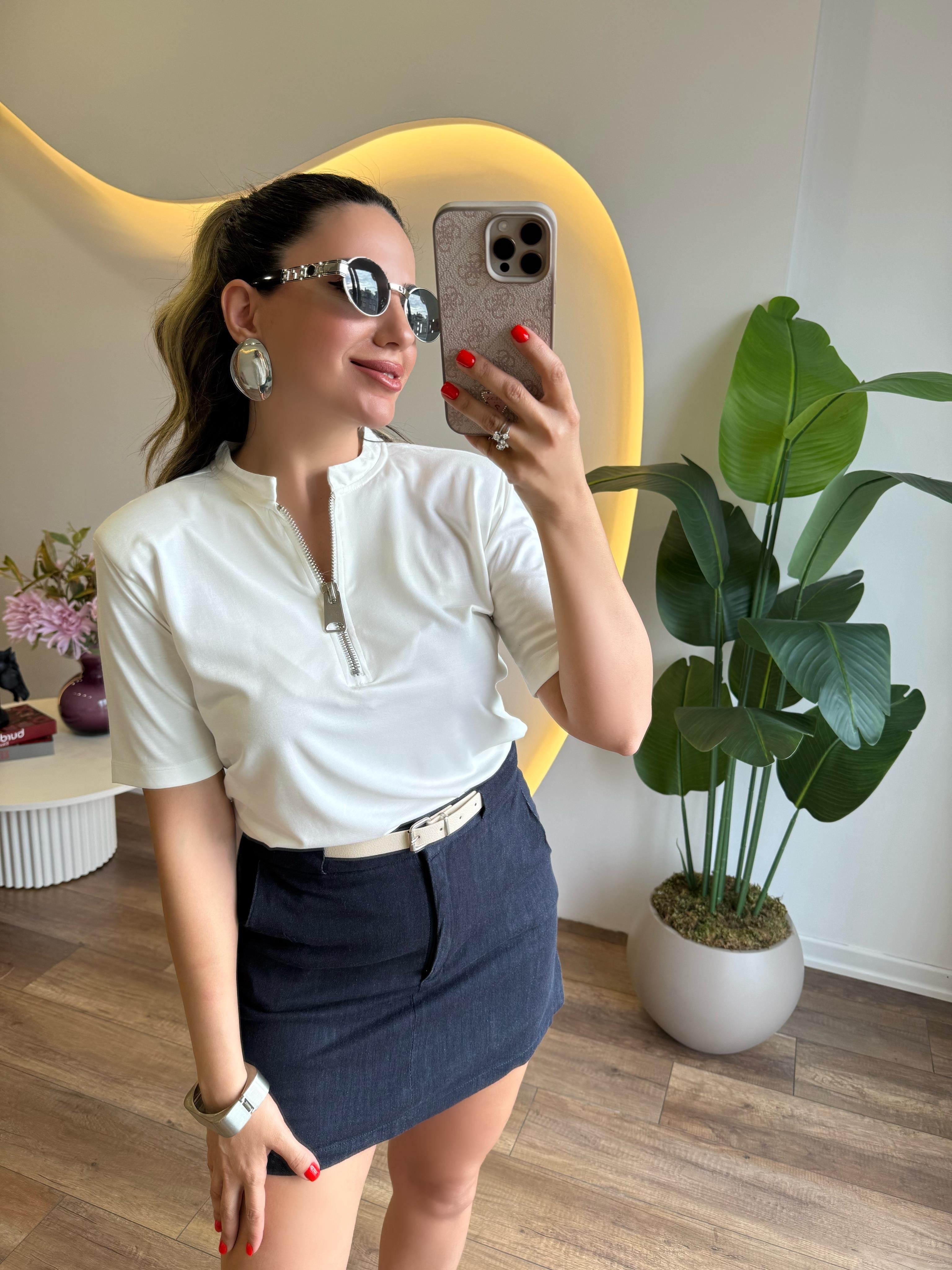 9437 Önü Fermuarlı Bluz