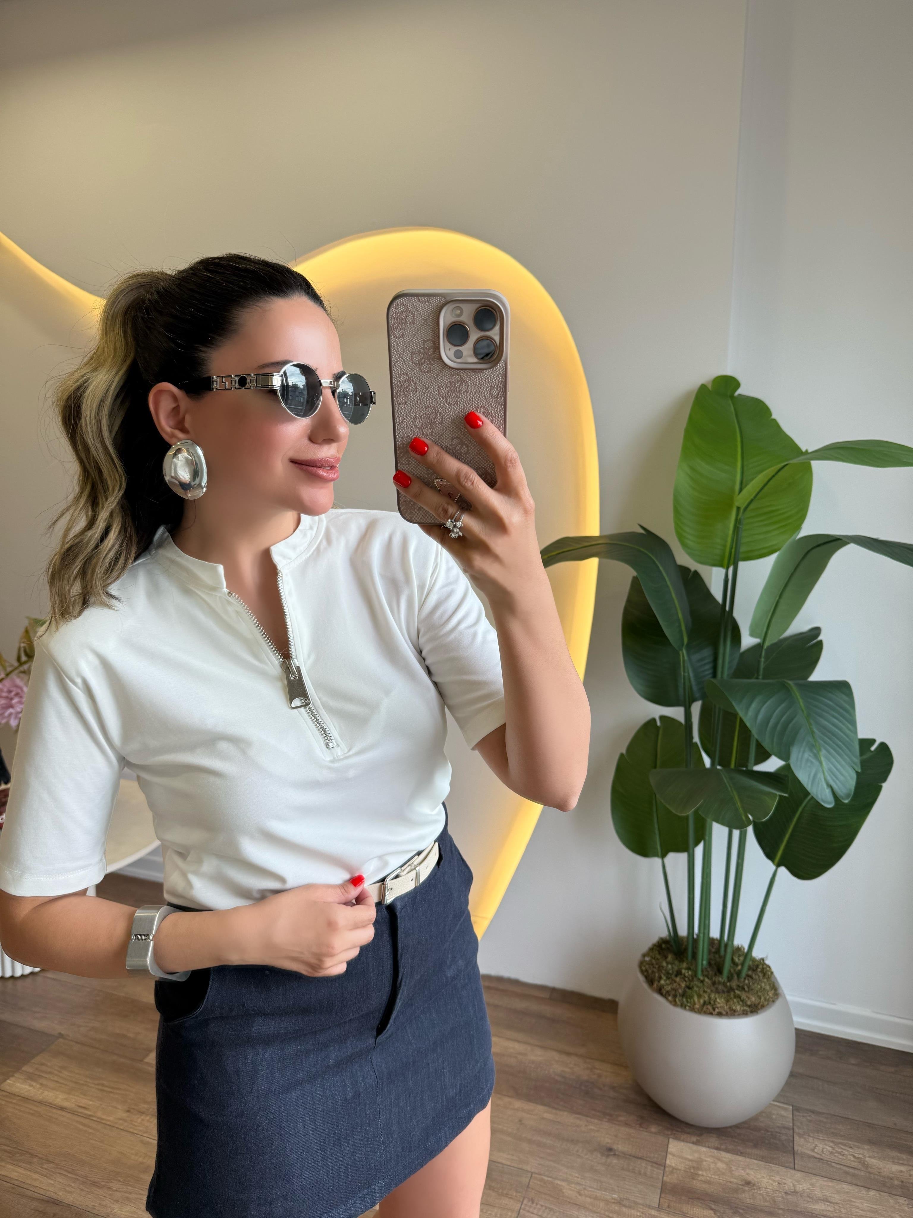 9437 Önü Fermuarlı Bluz