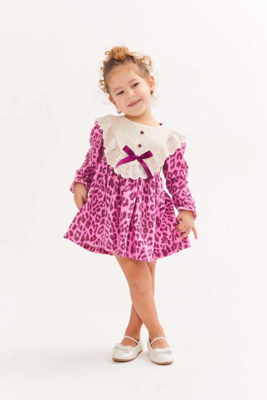 9465 Kids Pembe Leopar Elbise 2-3/7-8 Yaş