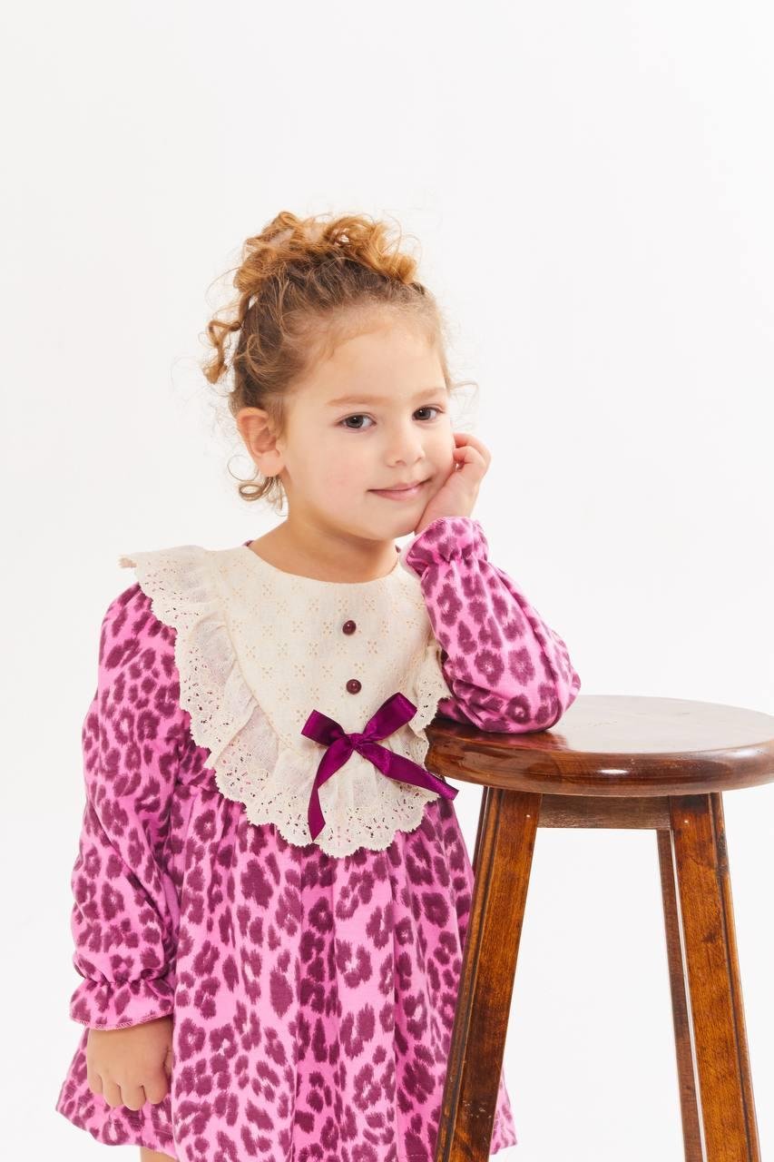 9465 Kids Pembe Leopar Elbise 2-3/7-8 Yaş