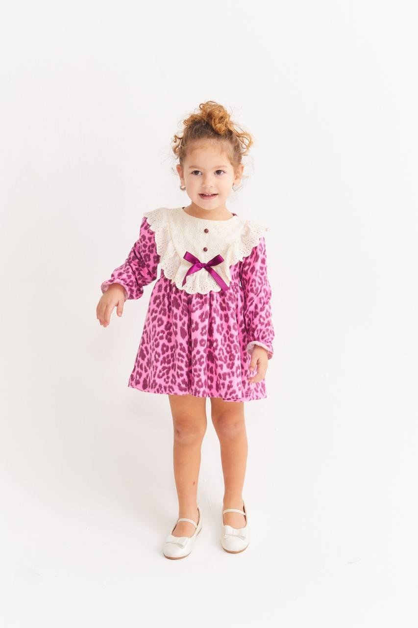 9465 Kids Pembe Leopar Elbise 2-3/7-8 Yaş