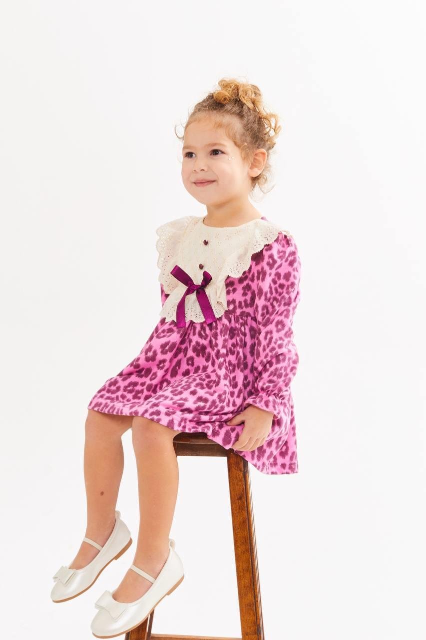 9465 Kids Pembe Leopar Elbise 2-3/7-8 Yaş