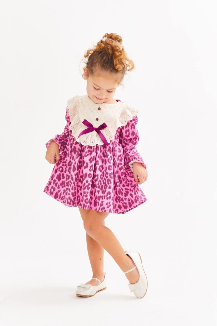 9465 Kids Pembe Leopar Elbise 2-3/7-8 Yaş