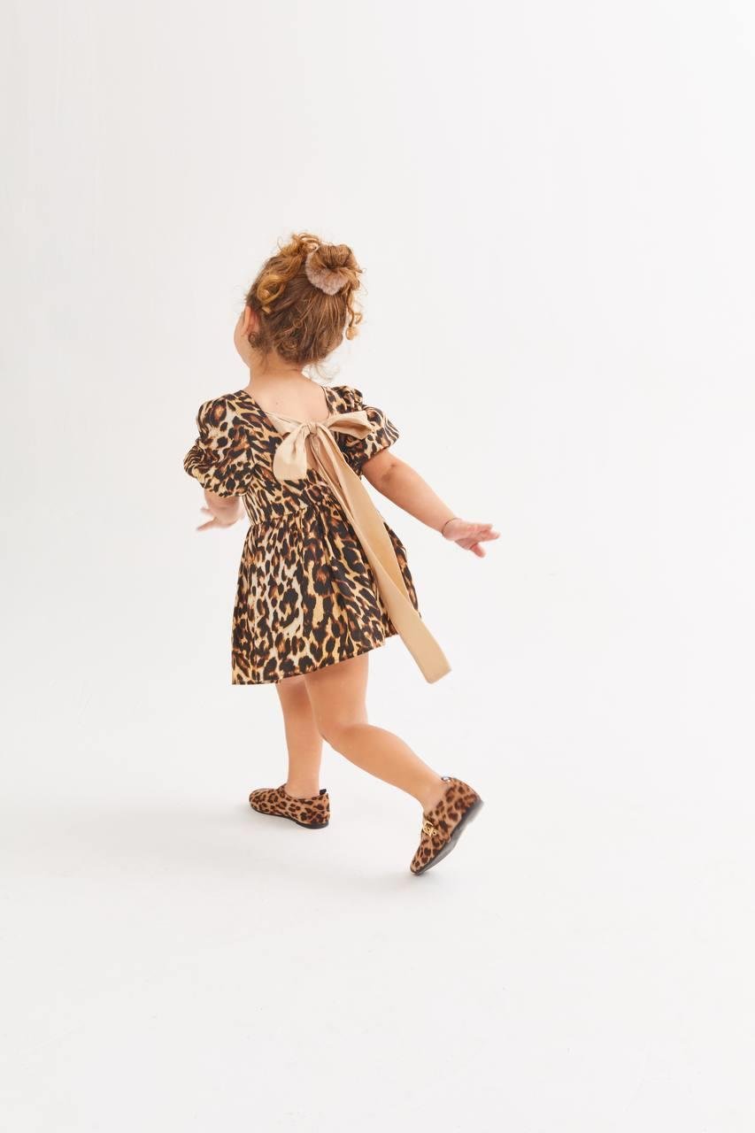 9466 Kids Balon Kol Leopar Elbise 2-3/7-8 Yaş