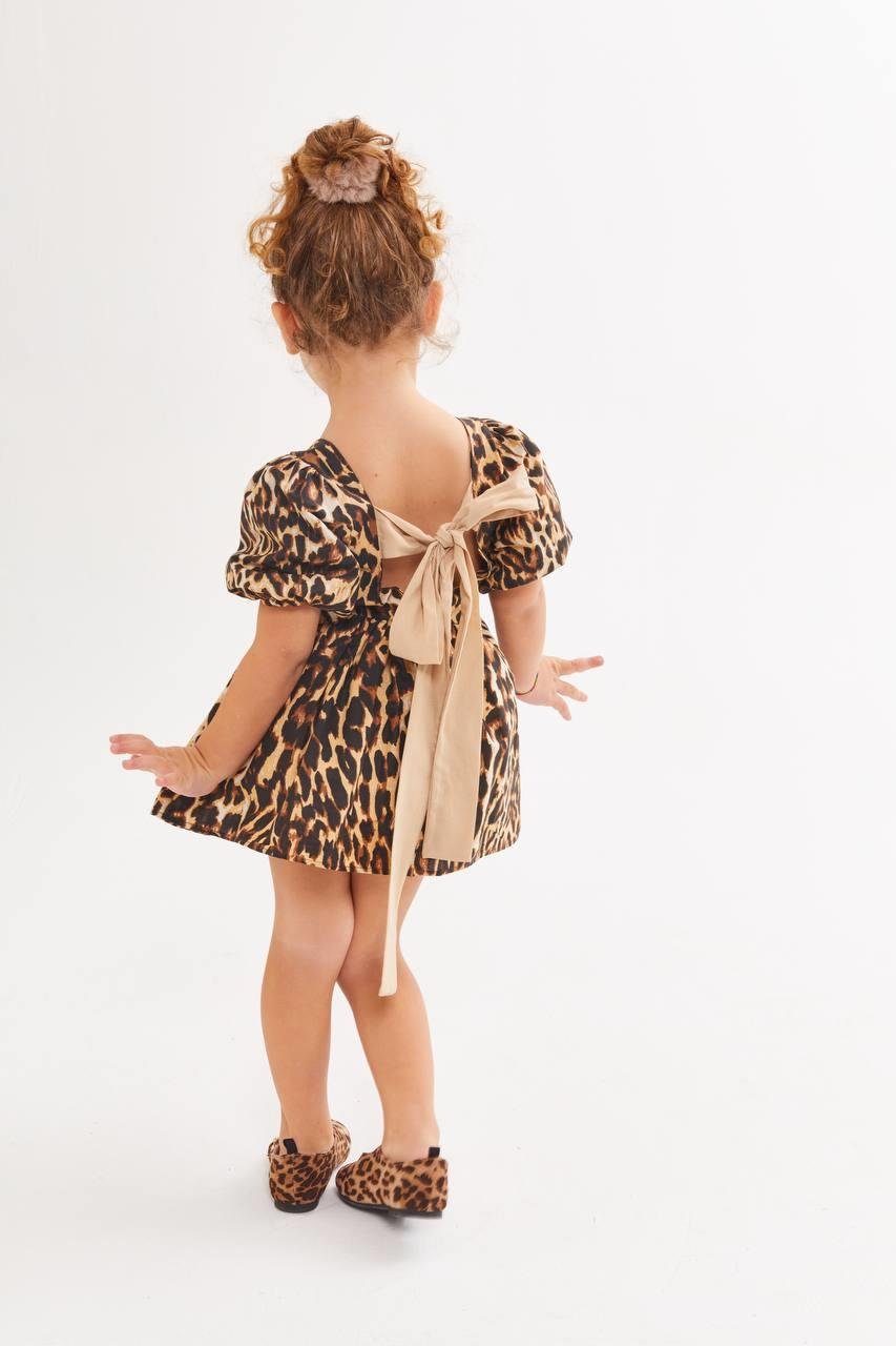 9466 Kids Balon Kol Leopar Elbise 2-3/7-8 Yaş