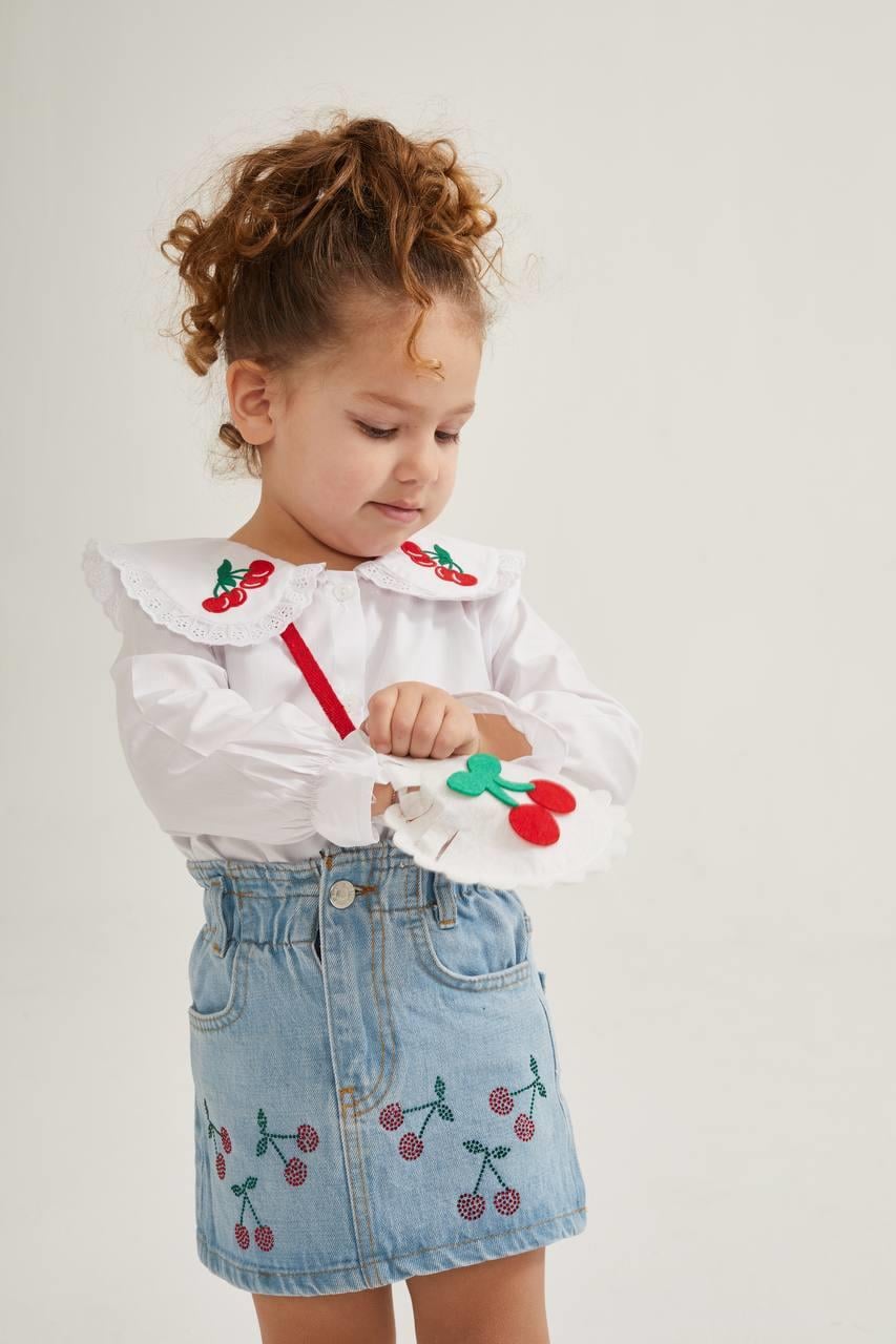 9468 Kids Kiraz Taşlı Kot Etek Takım 2-3/7-8 Yaş