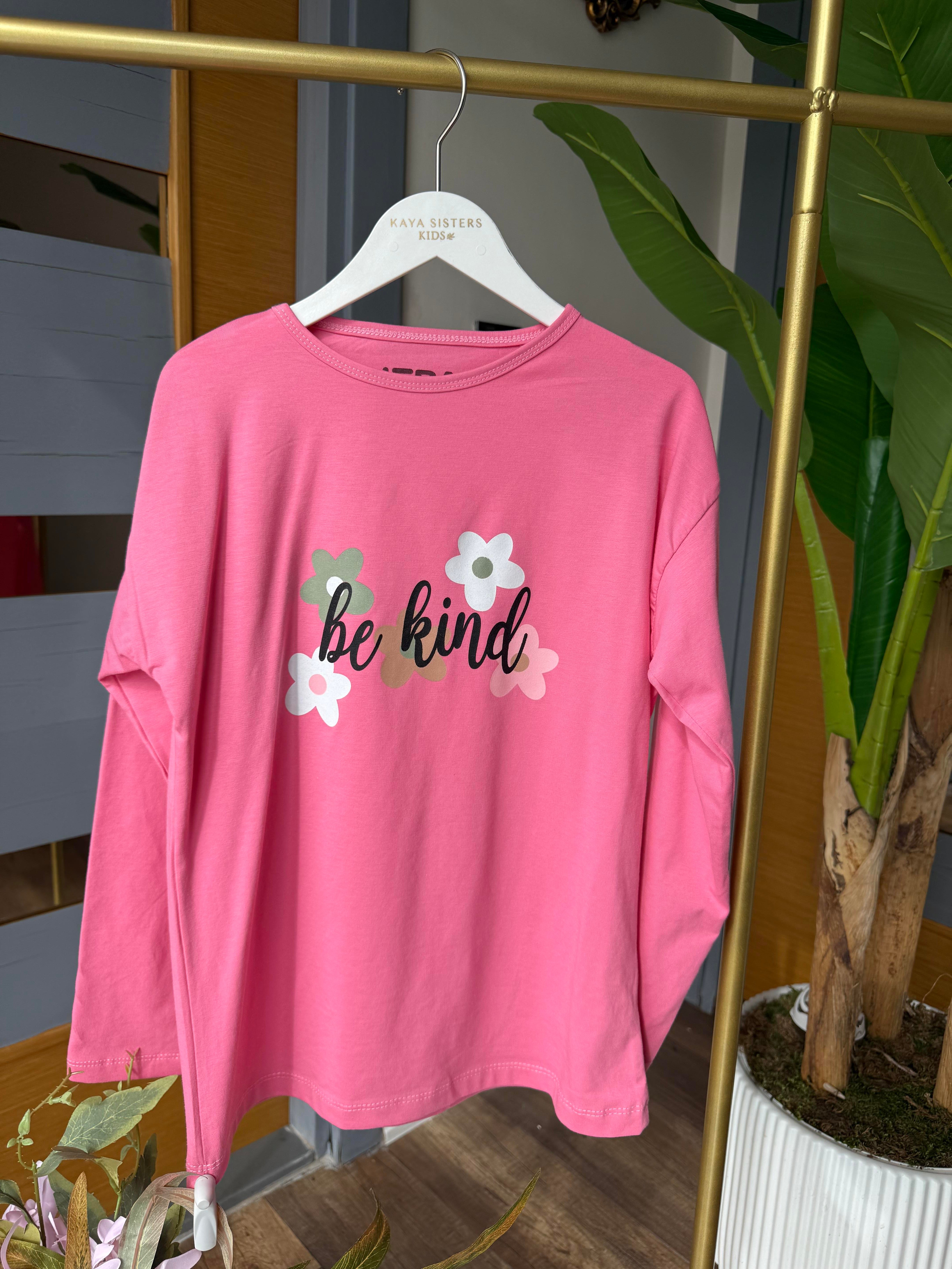 9485 Kids Be Kind Baskılı Pembe Tshirt 8-12 Yaş