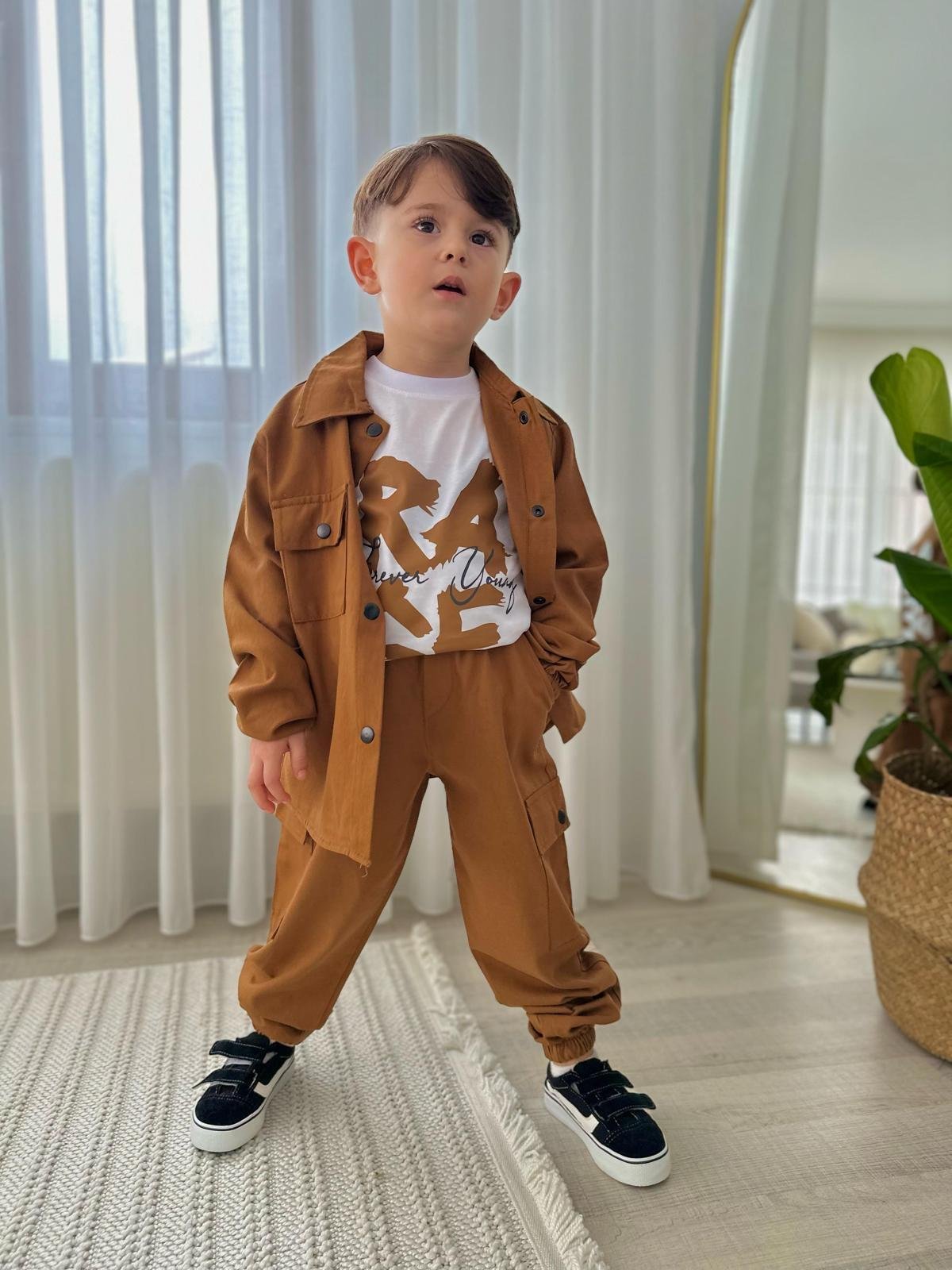 9497 Kids Gabardin Kahve Erkek Takım 3-4/9-10 Yaş