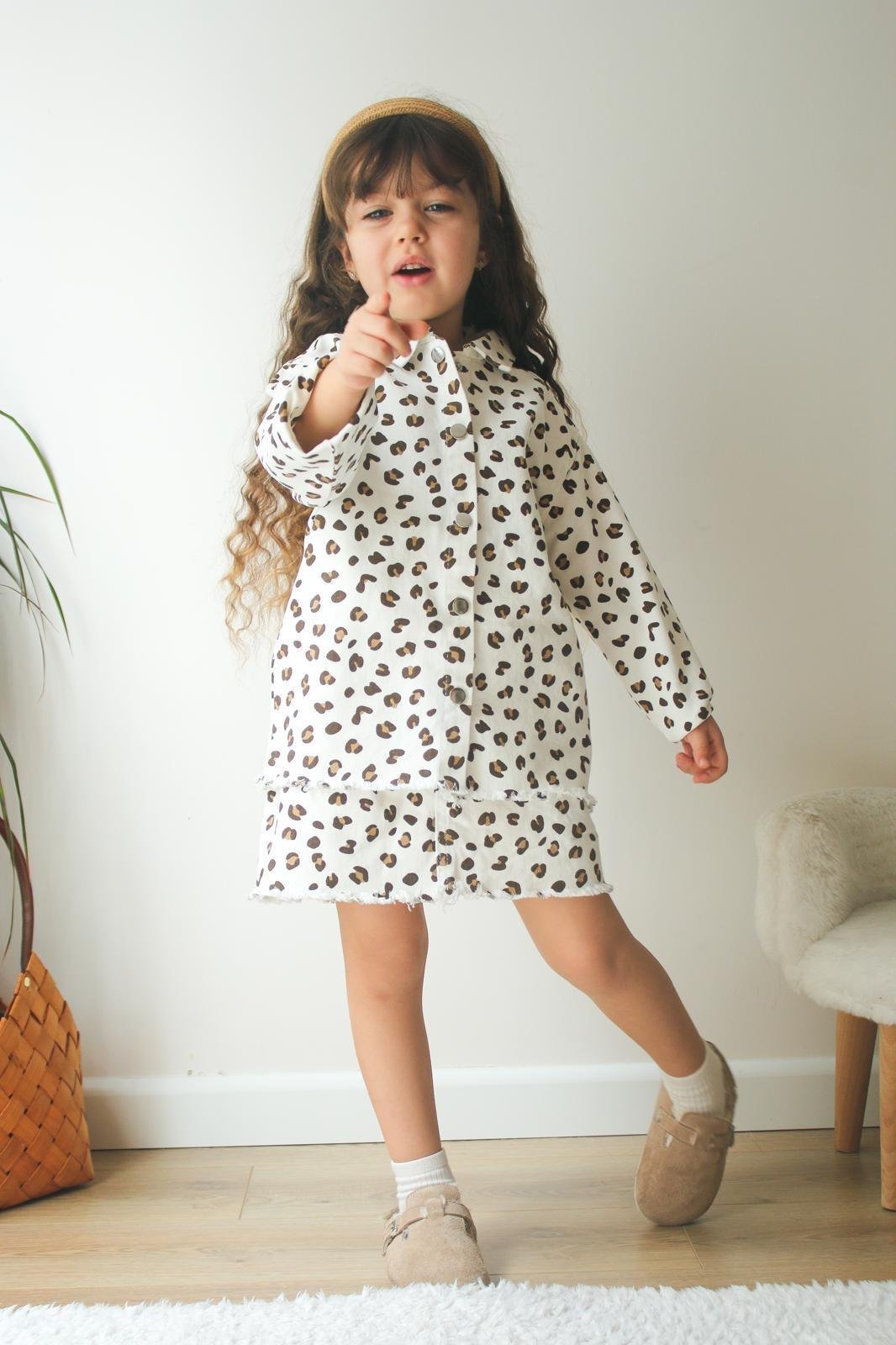 9501 Kids Leopar Gabardin Kız Takım 3-4/9-10 Yaş