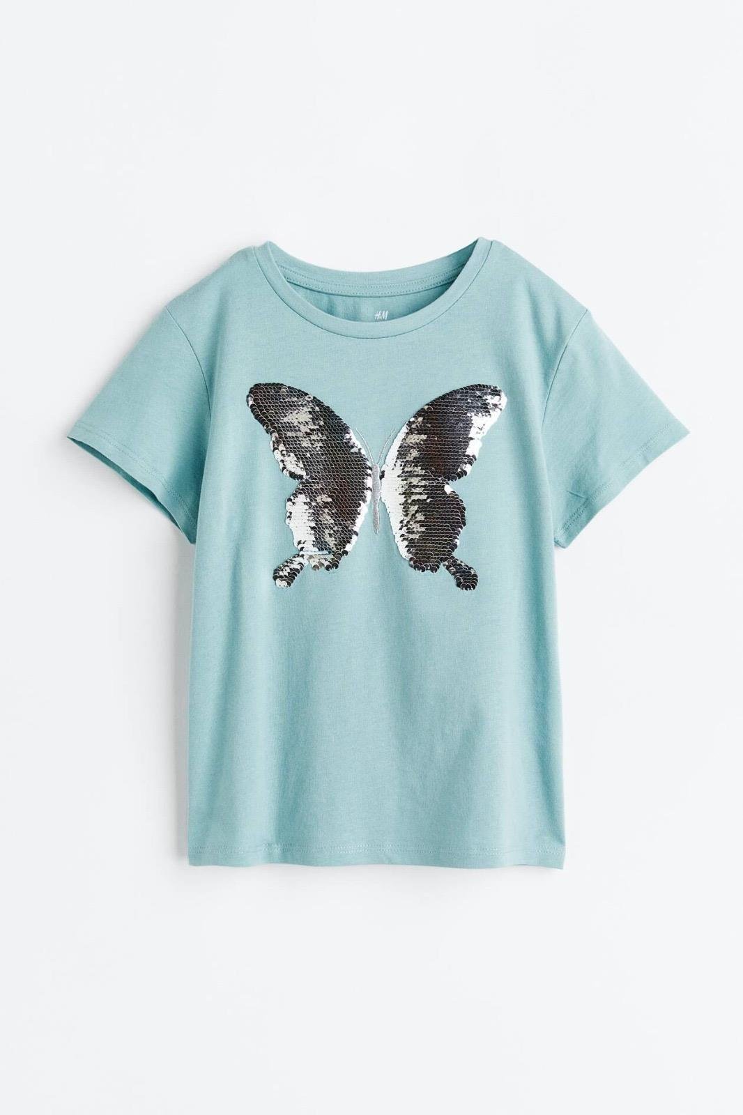 9503 Kids Kelebek Payetli Tshirt 3-4 /8-10 Yaş