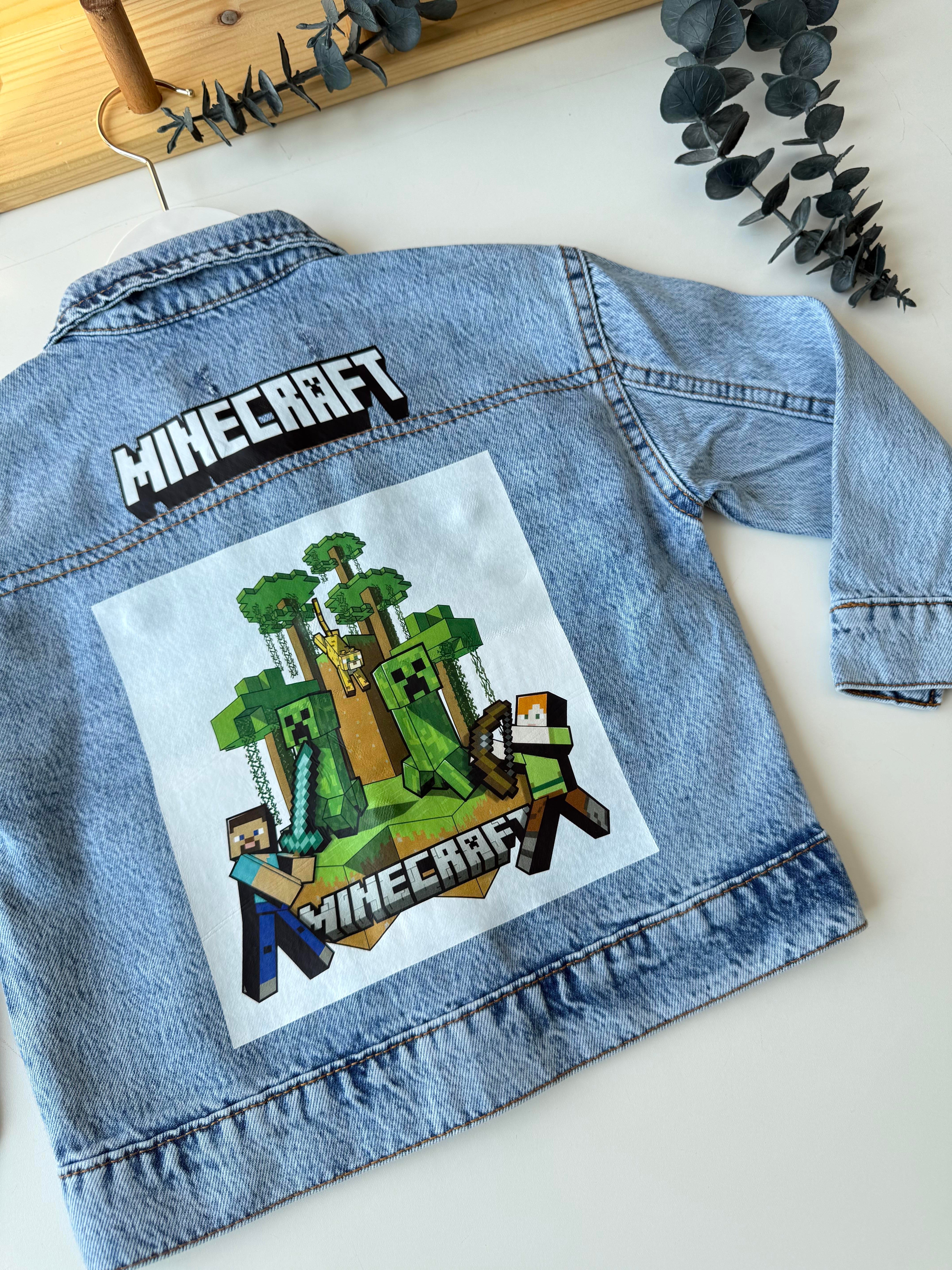 9507 Kids Minecraft Baskılı Kot Ceket 3-4/9-10 Yaş