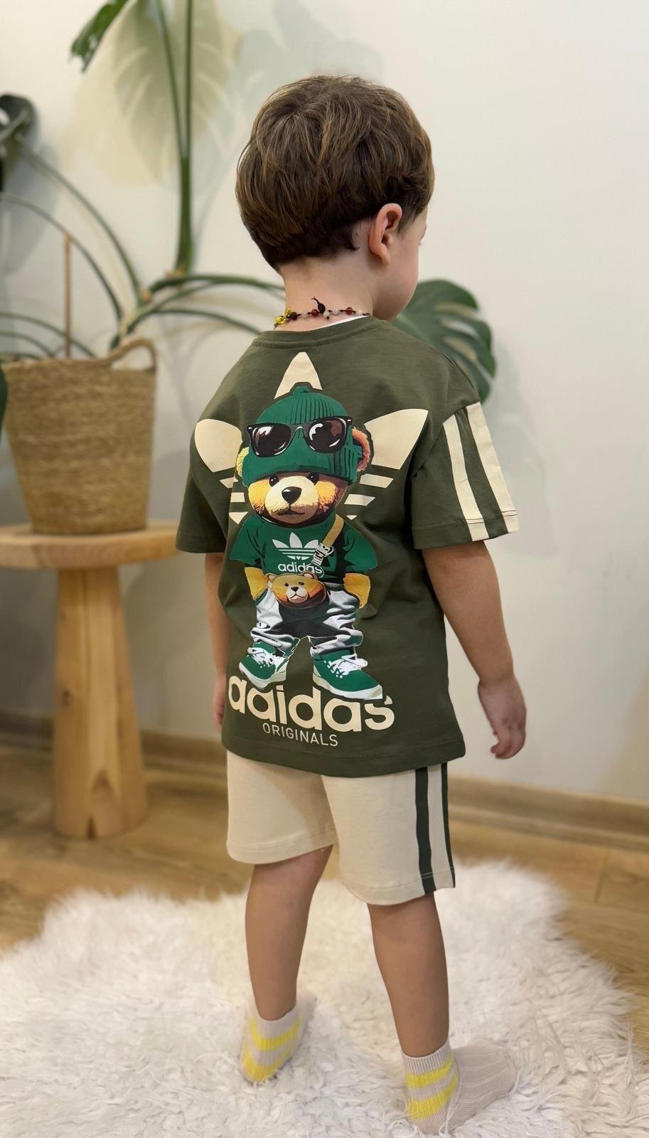 9510 Kids Adid Tedy Bear Baskılı Takım 2-3/7-8 Yaş