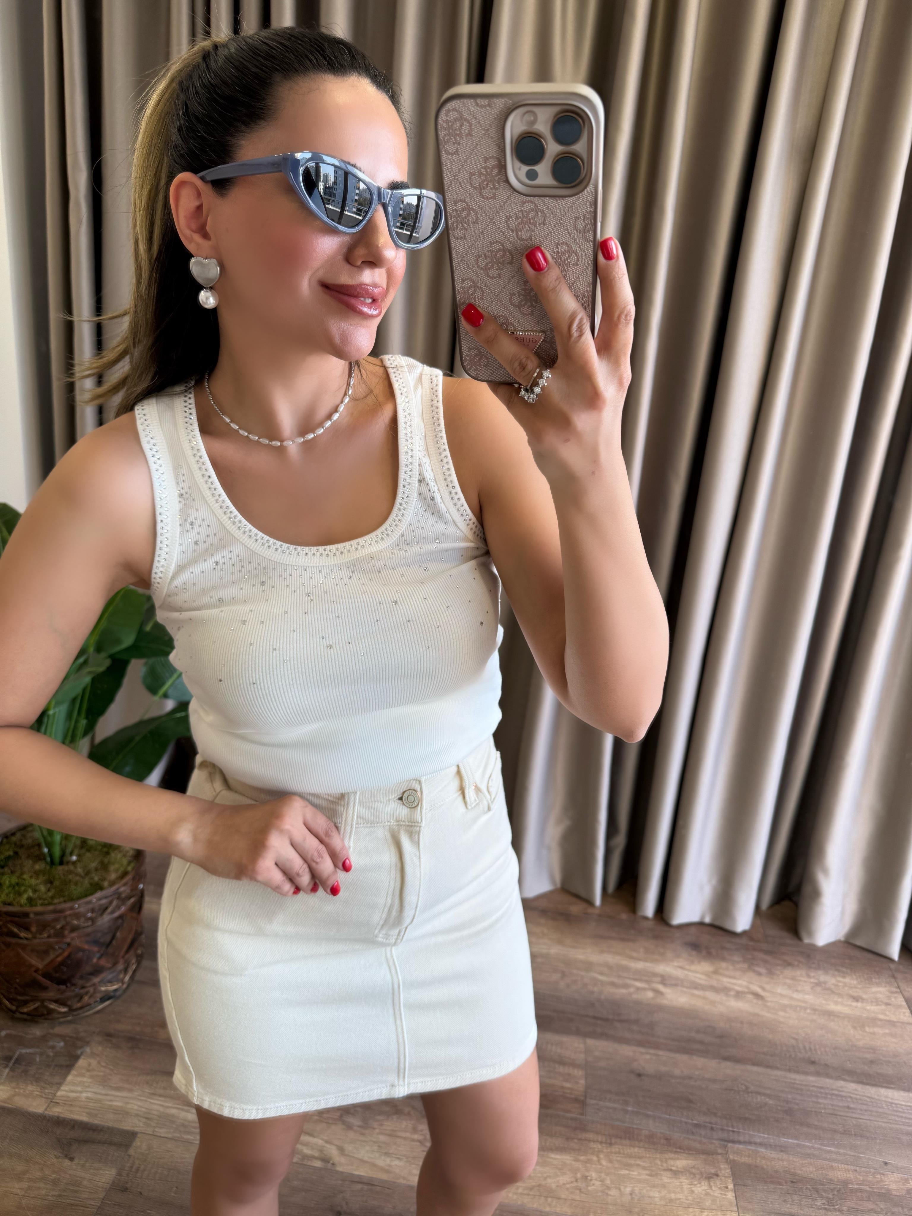 9516 Önü Taşlı Kalın Askılı Atlet Bluz