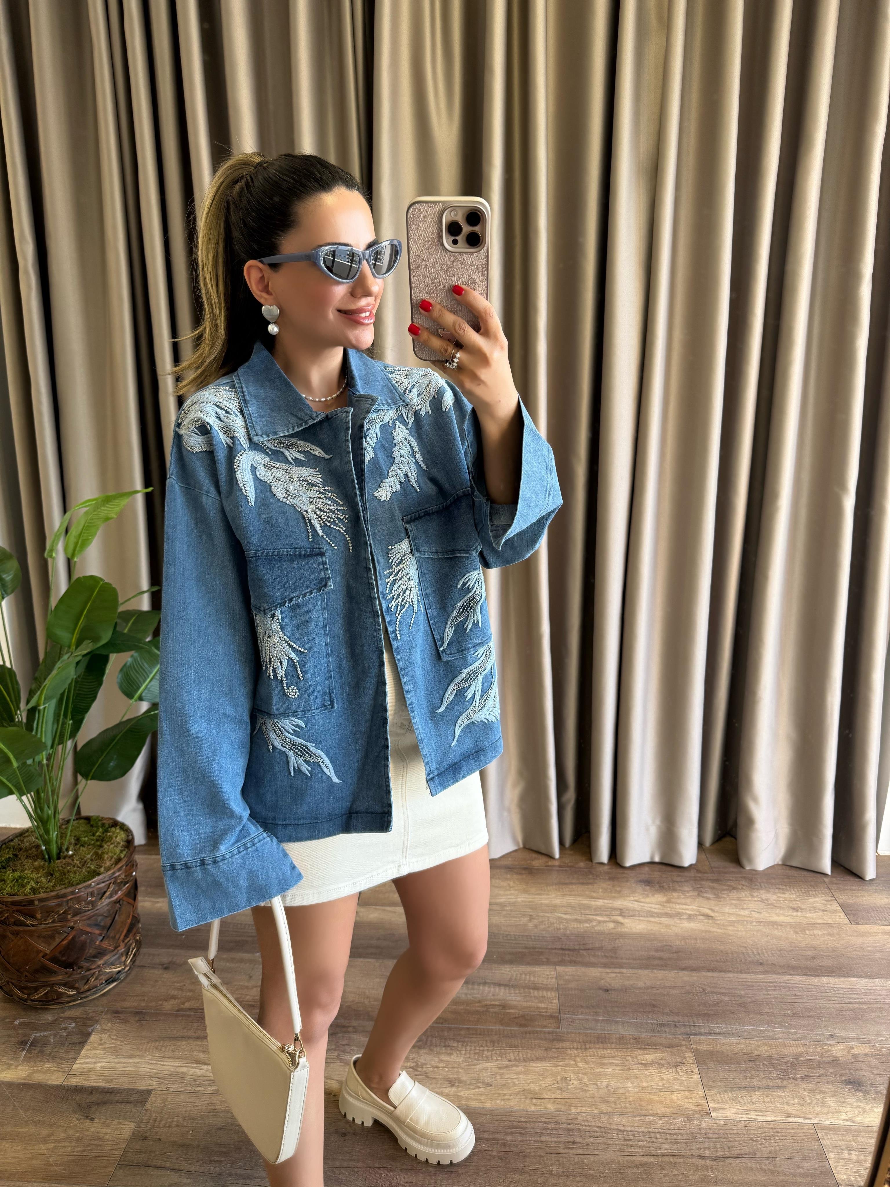 9530 İşlemeli Kot Ceket