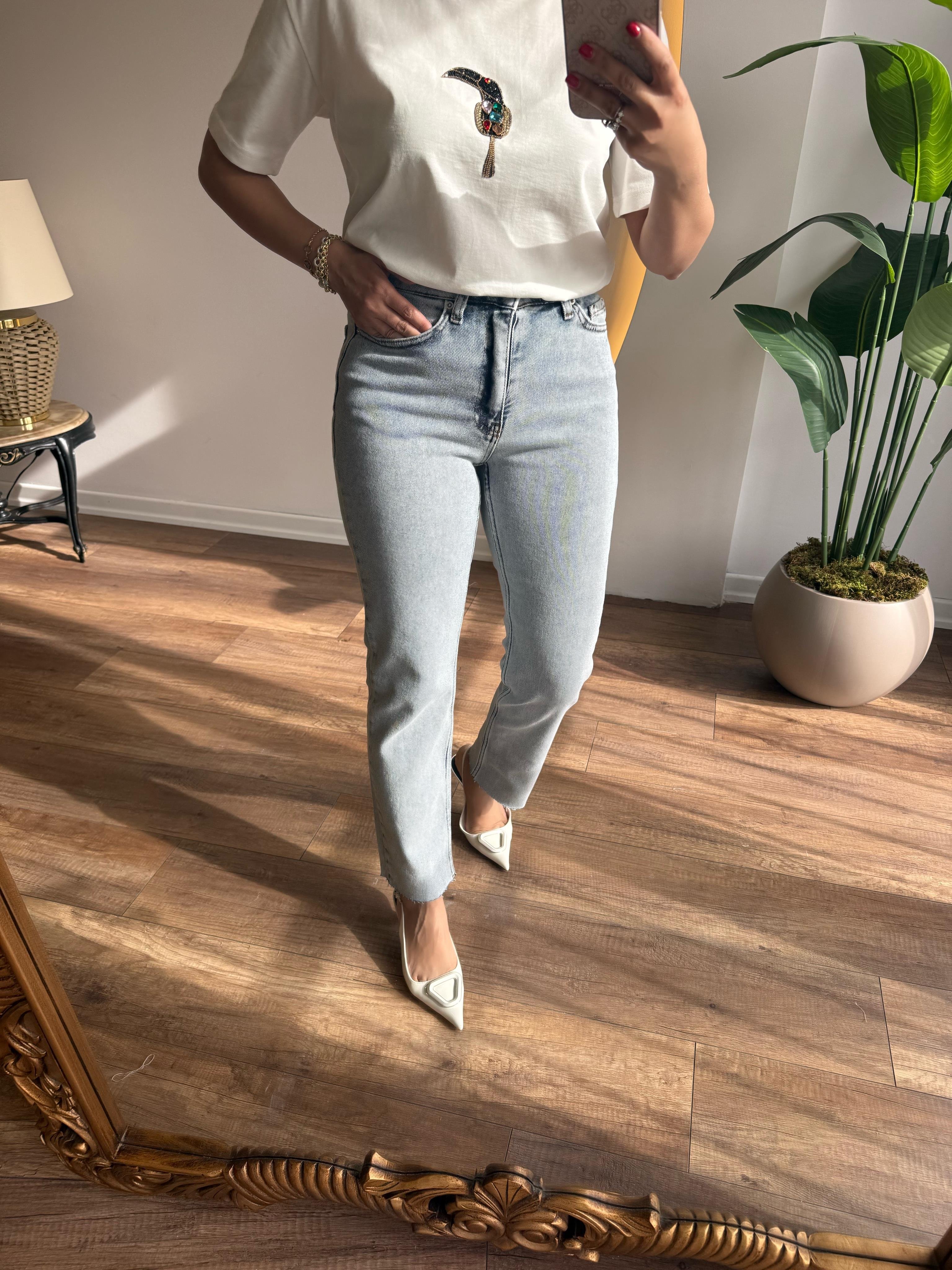 9532 Mom Fit Paça Kesik Jean