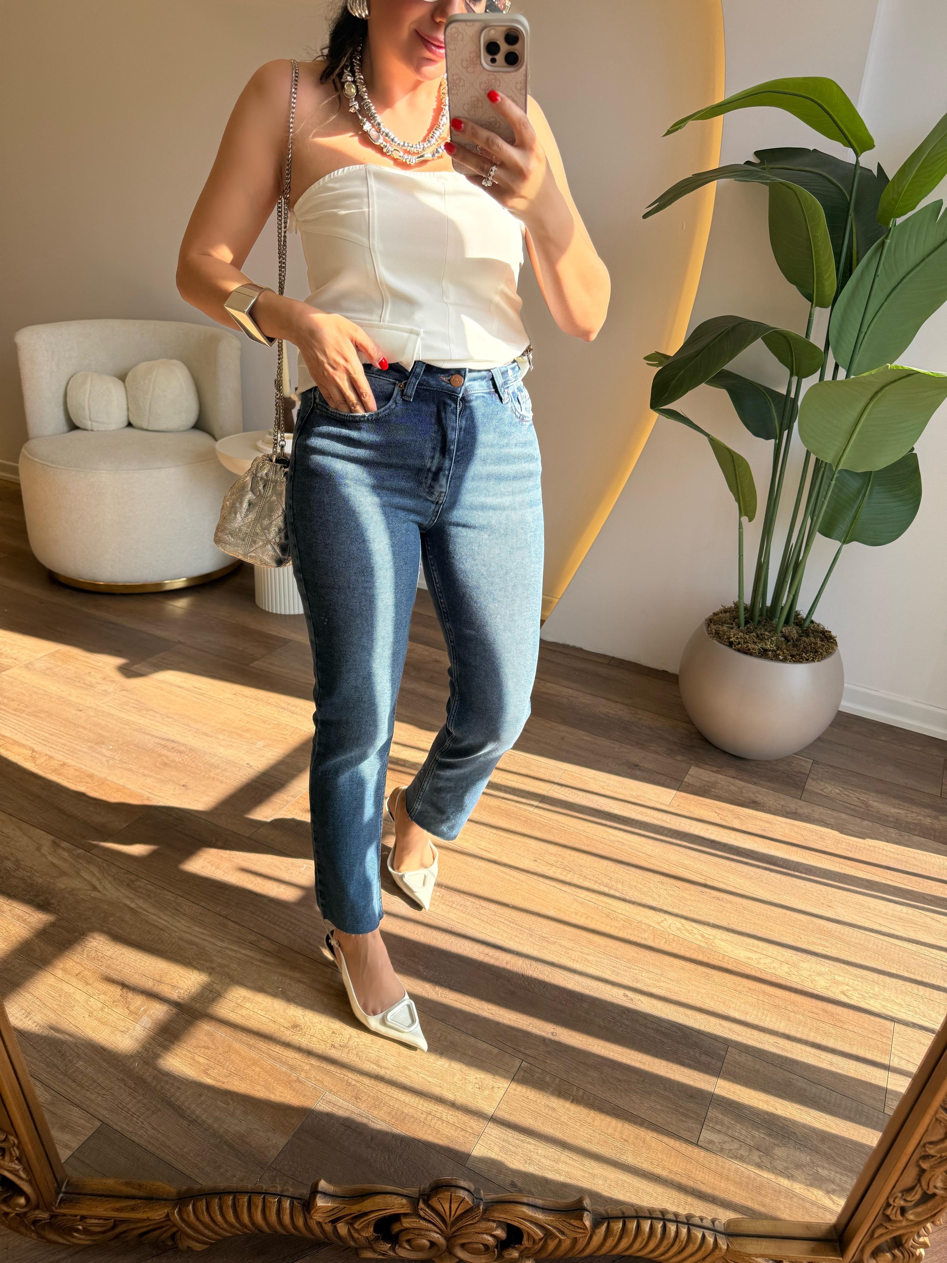 9532 Mom Fit Paça Kesik Jean