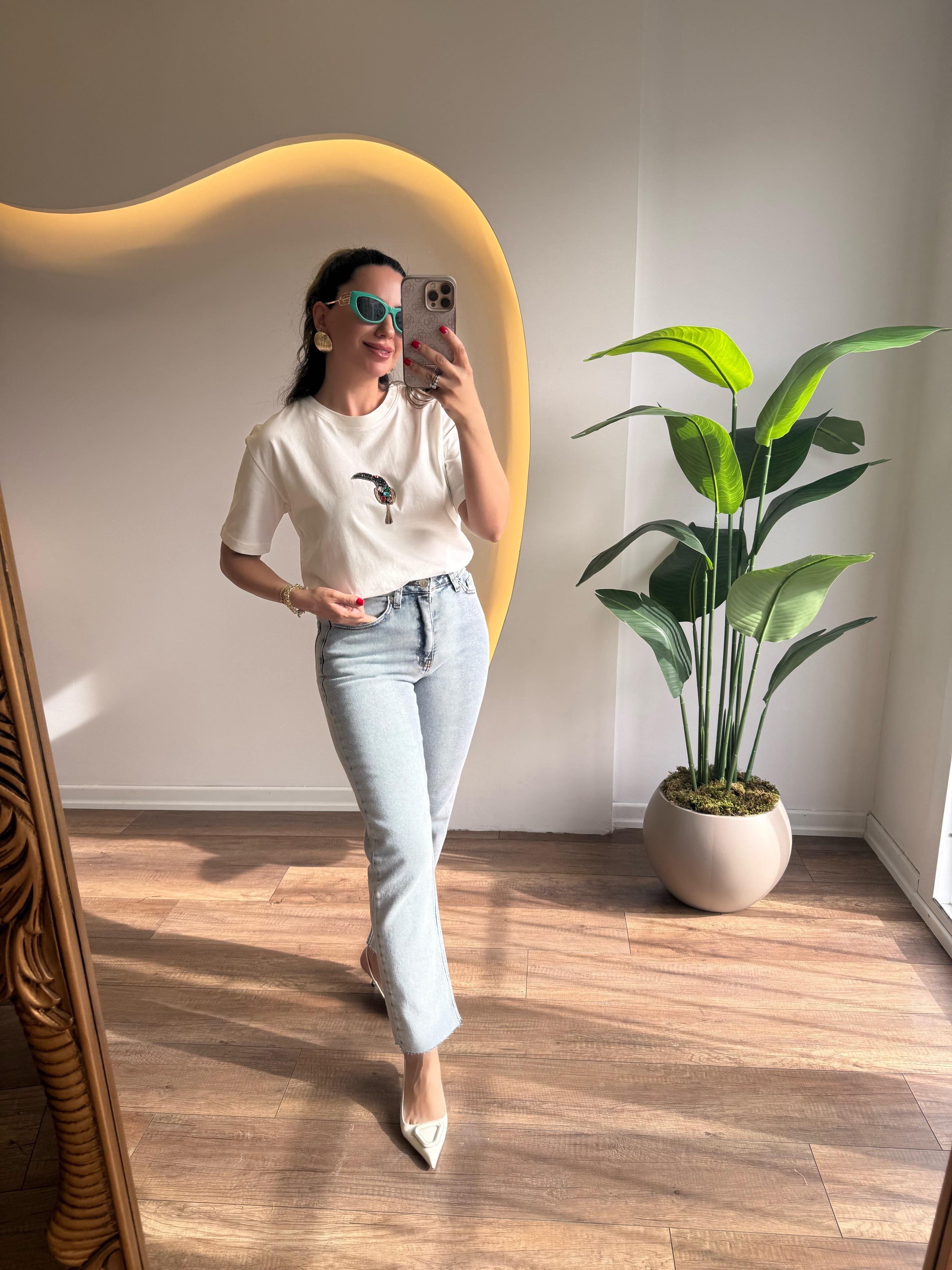 9532 Mom Fit Paça Kesik Jean