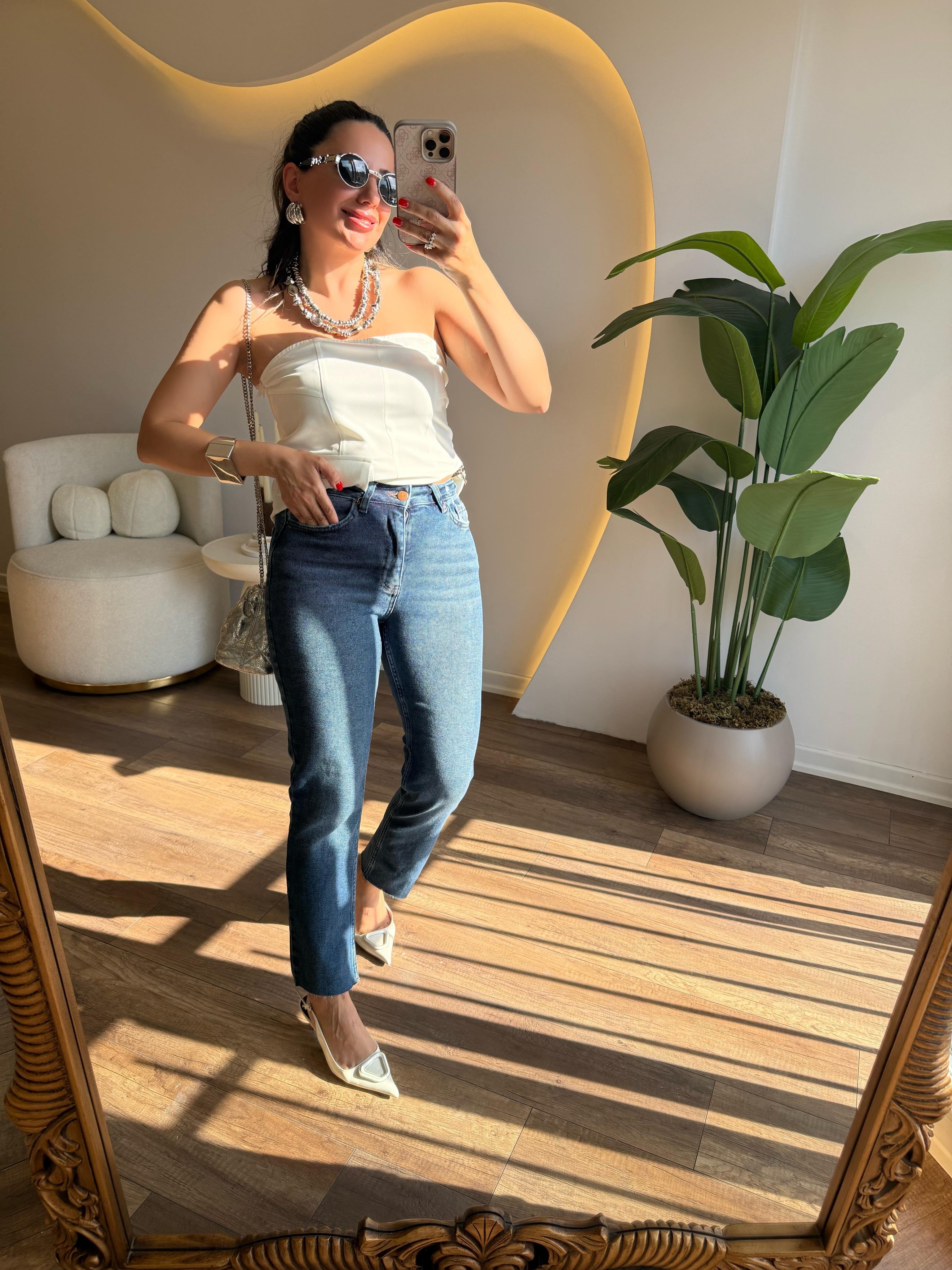 9532 Mom Fit Paça Kesik Jean