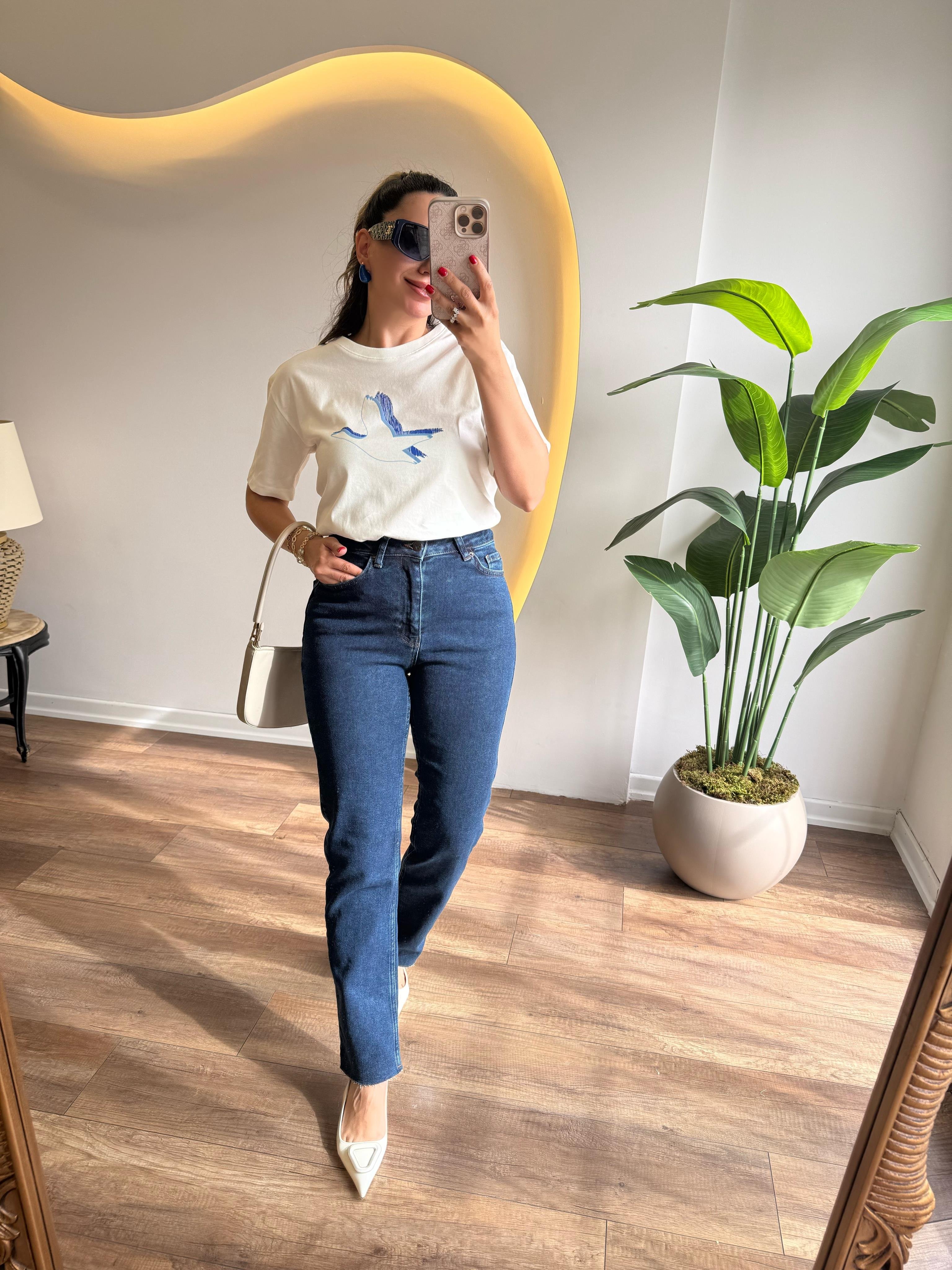 9532 Mom Fit Paça Kesik Jean