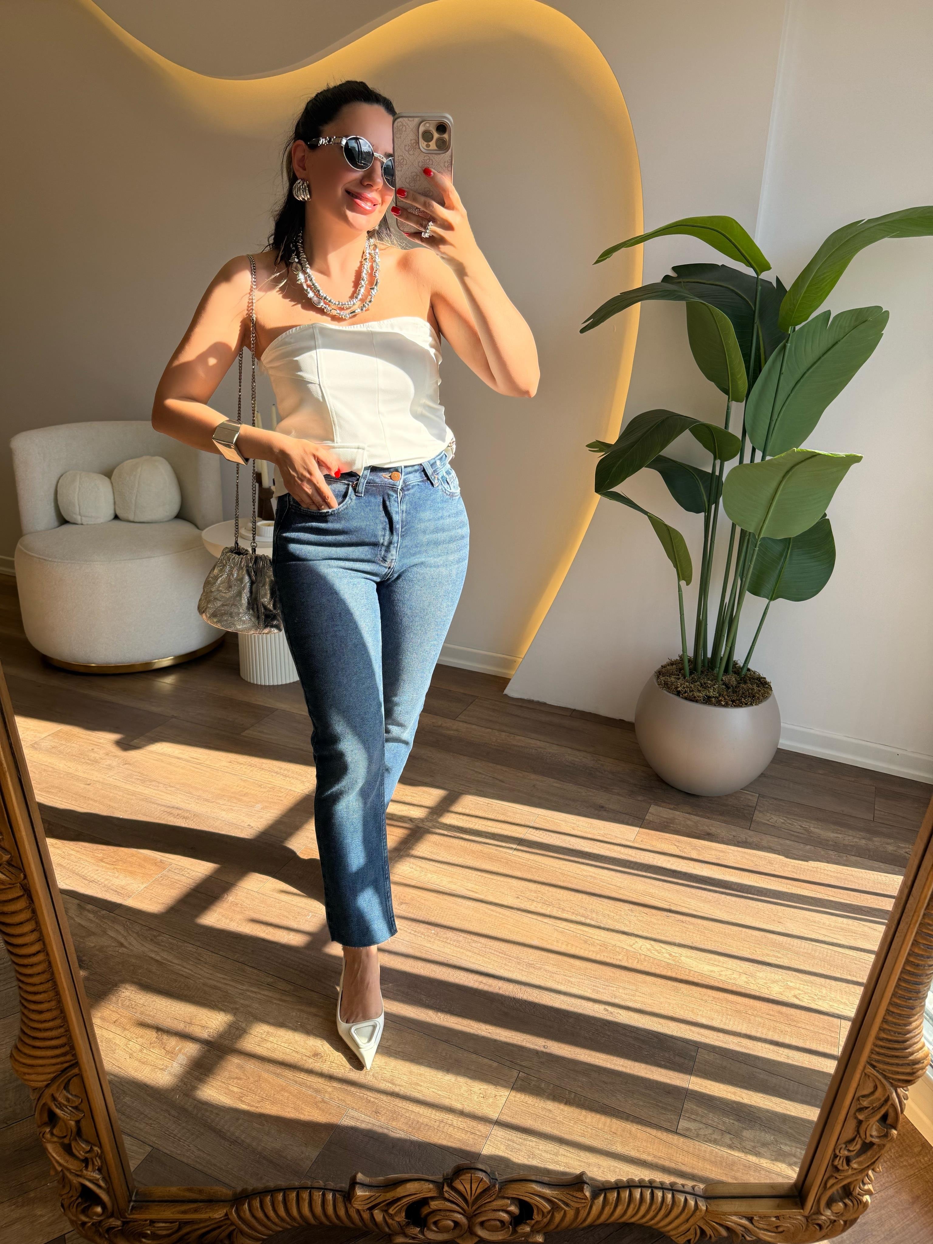 9532 Mom Fit Paça Kesik Jean