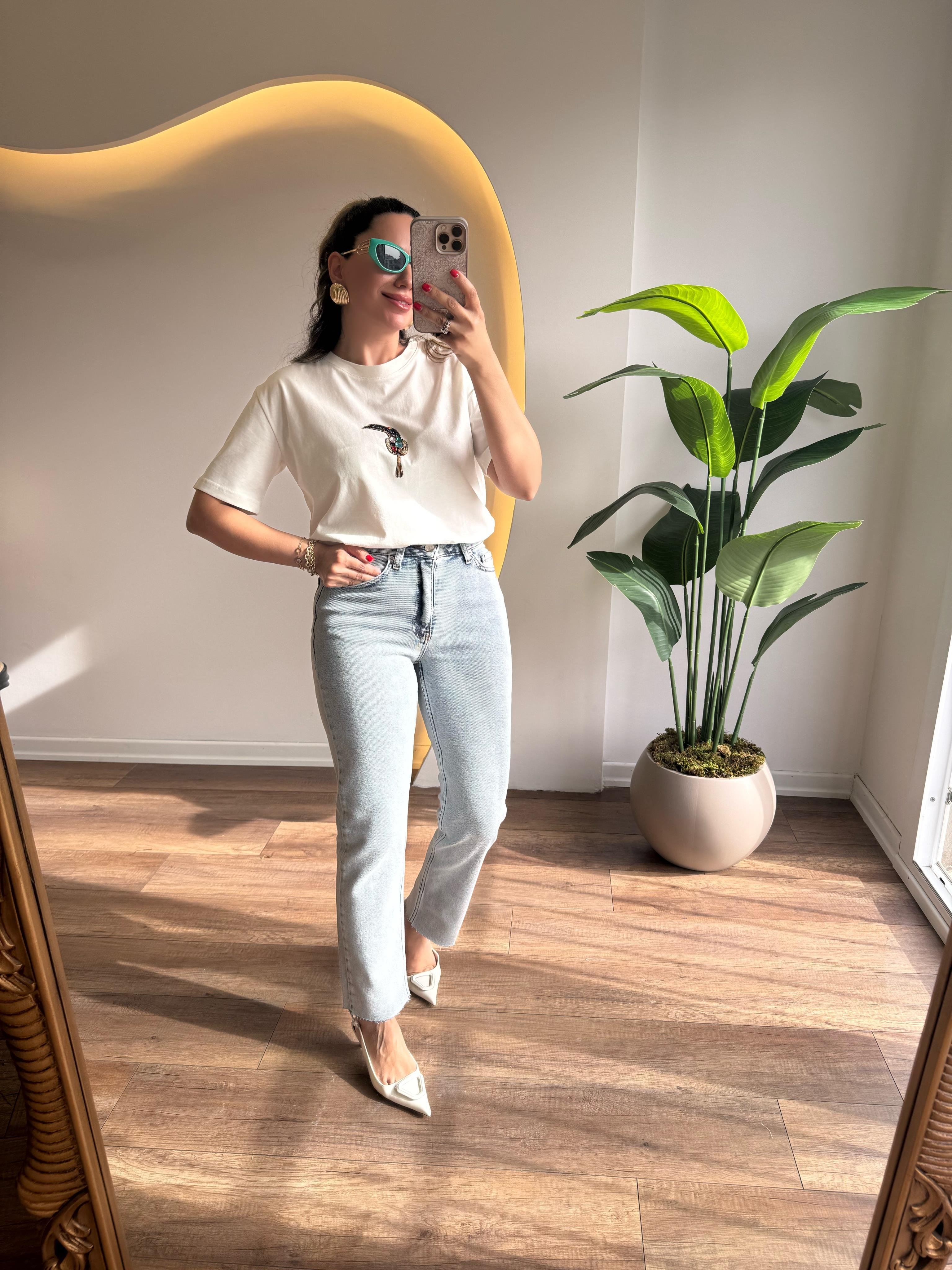 9532 Mom Fit Paça Kesik Jean