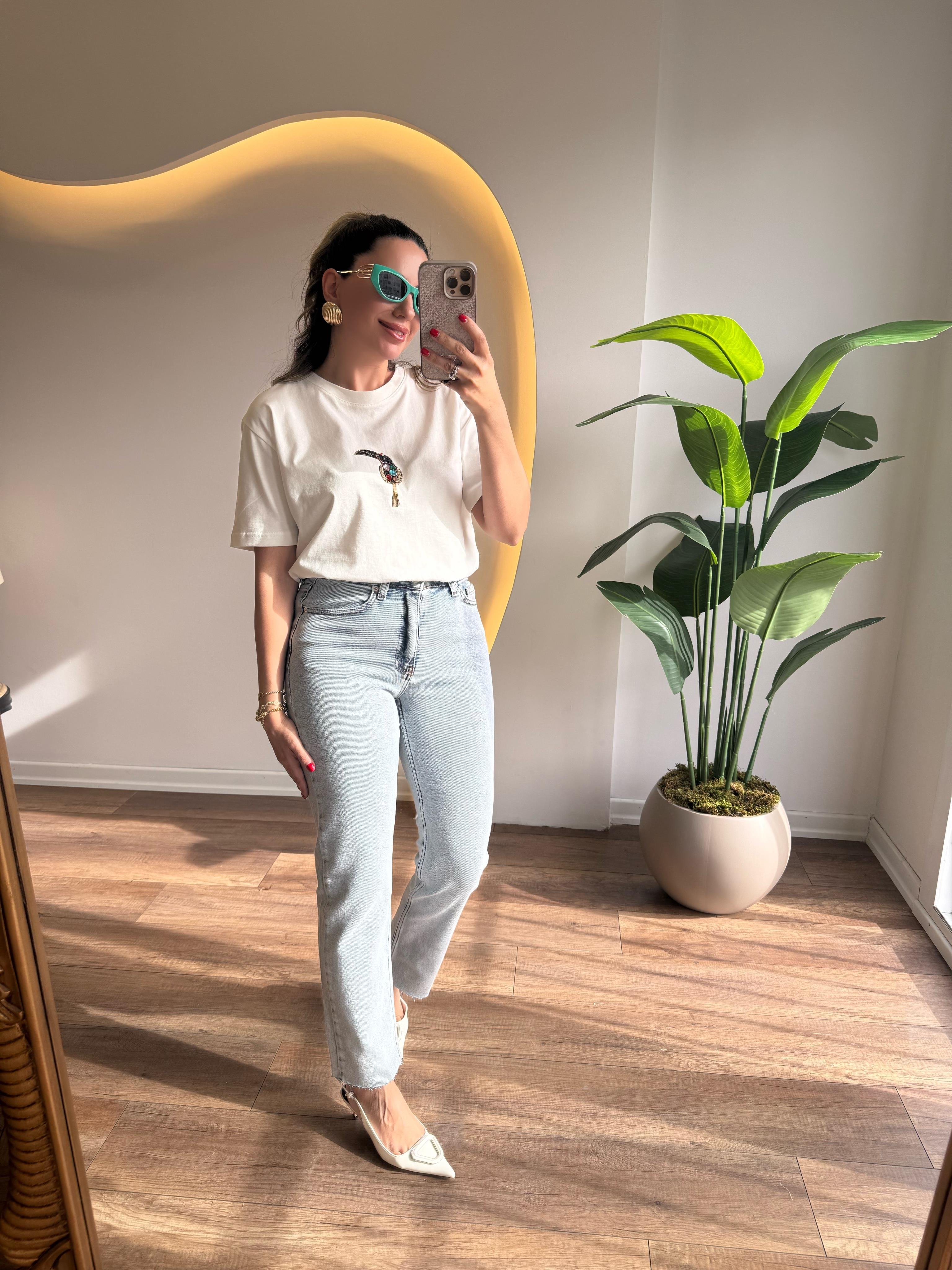 9532 Mom Fit Paça Kesik Jean