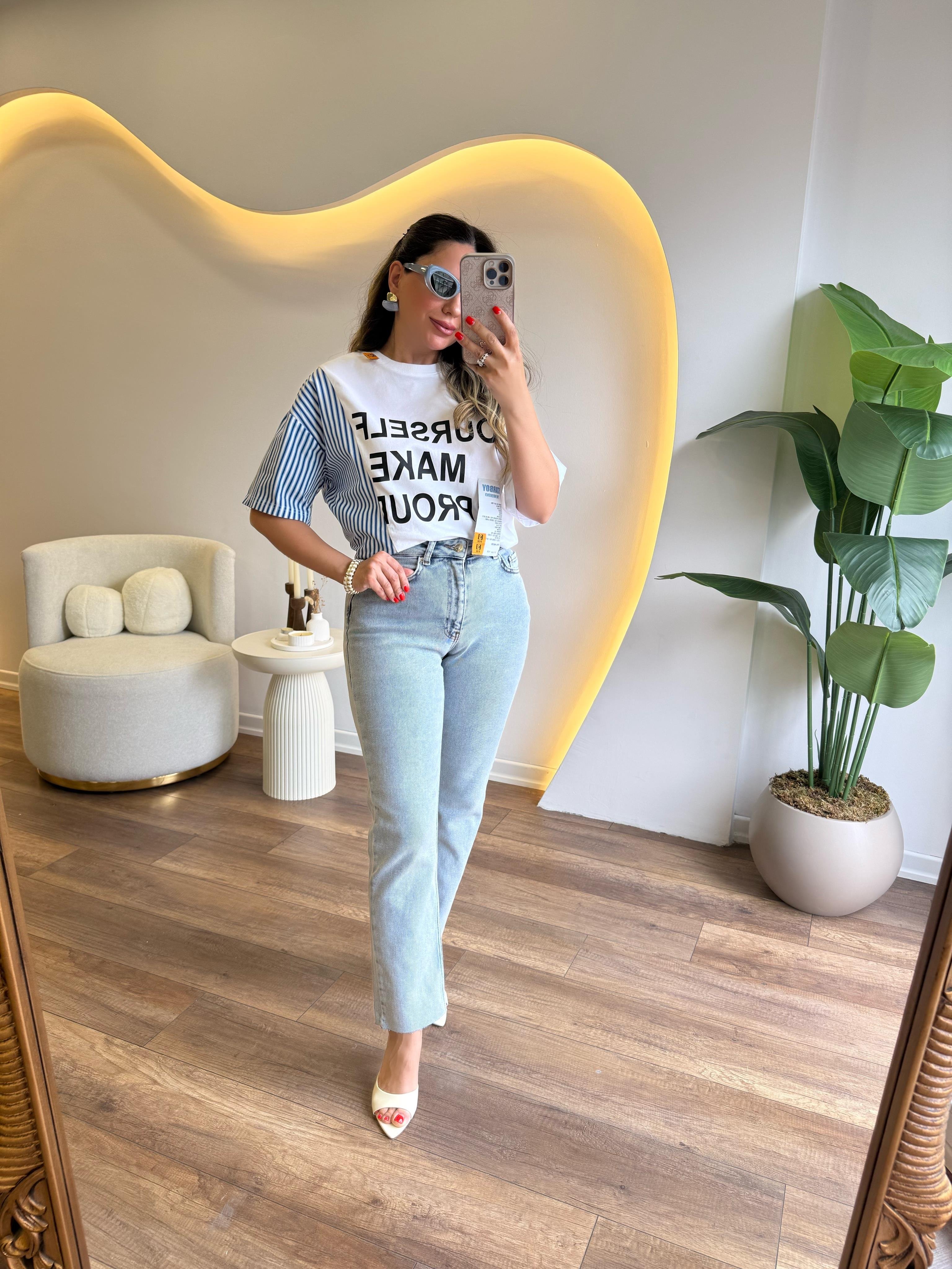 9532 Mom Fit Paça Kesik Jean