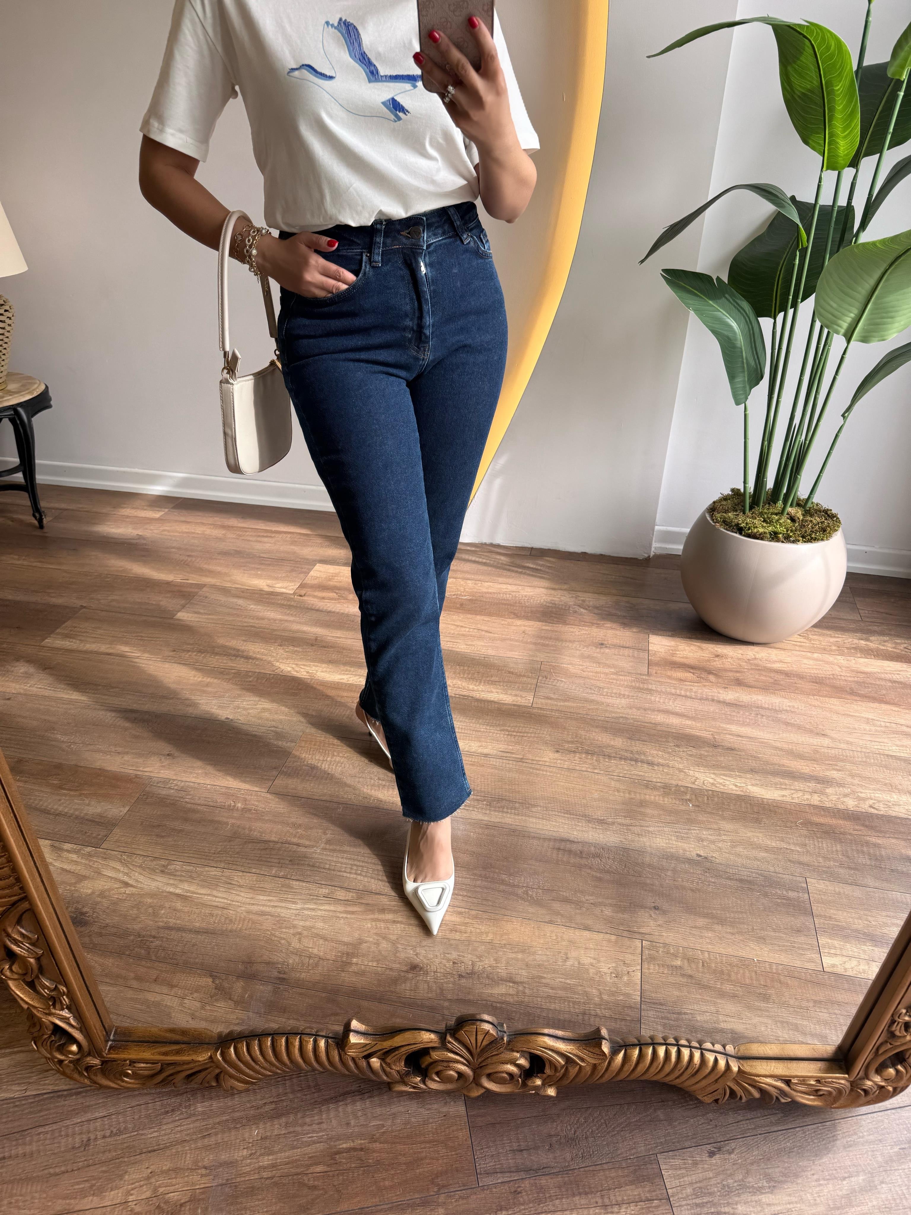 9532 Mom Fit Paça Kesik Jean