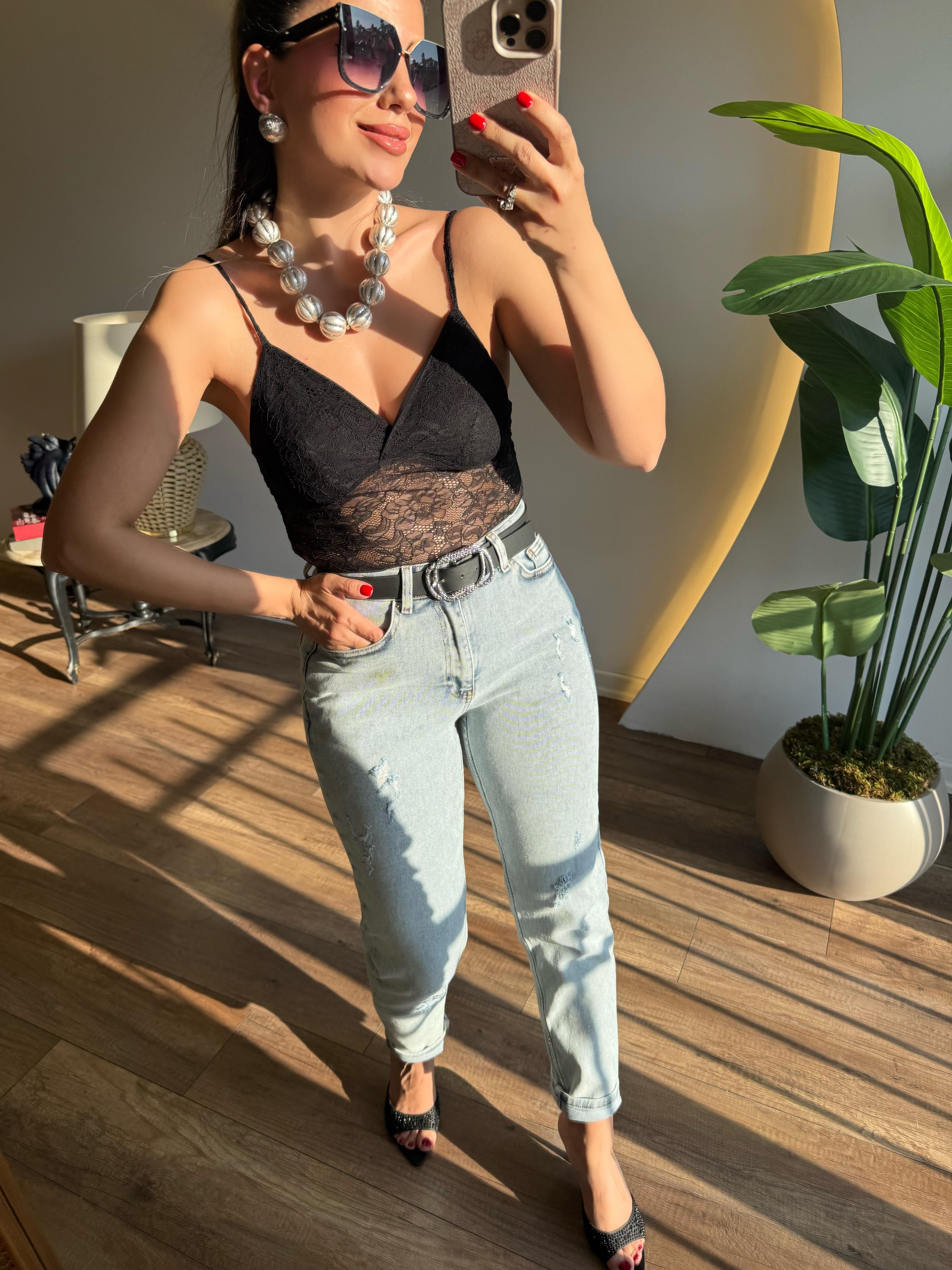 9533 Lazer Detaylı Yüksek Bel Comfort Jean
