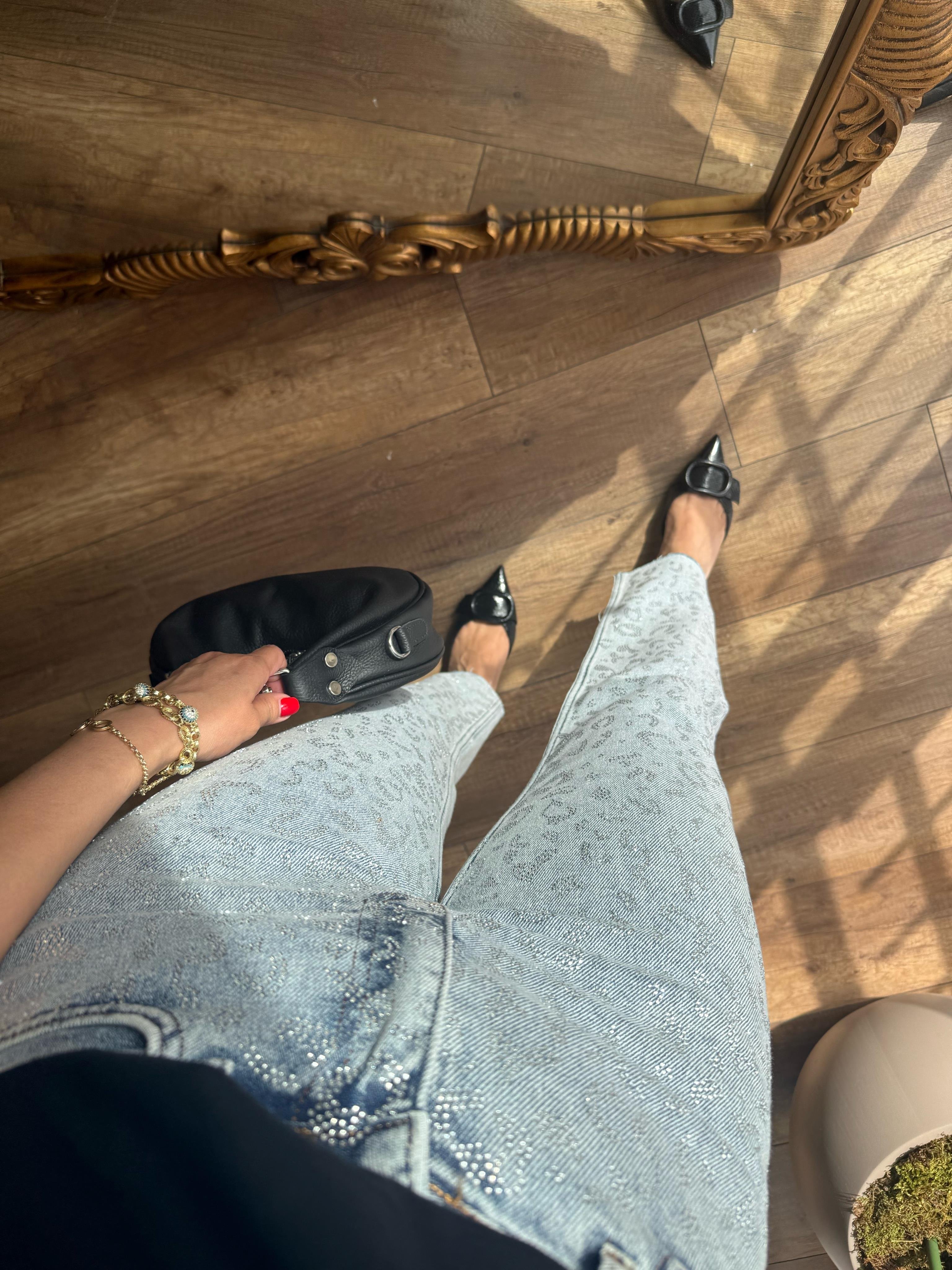 9580 Leopar Taş Detaylı Jean