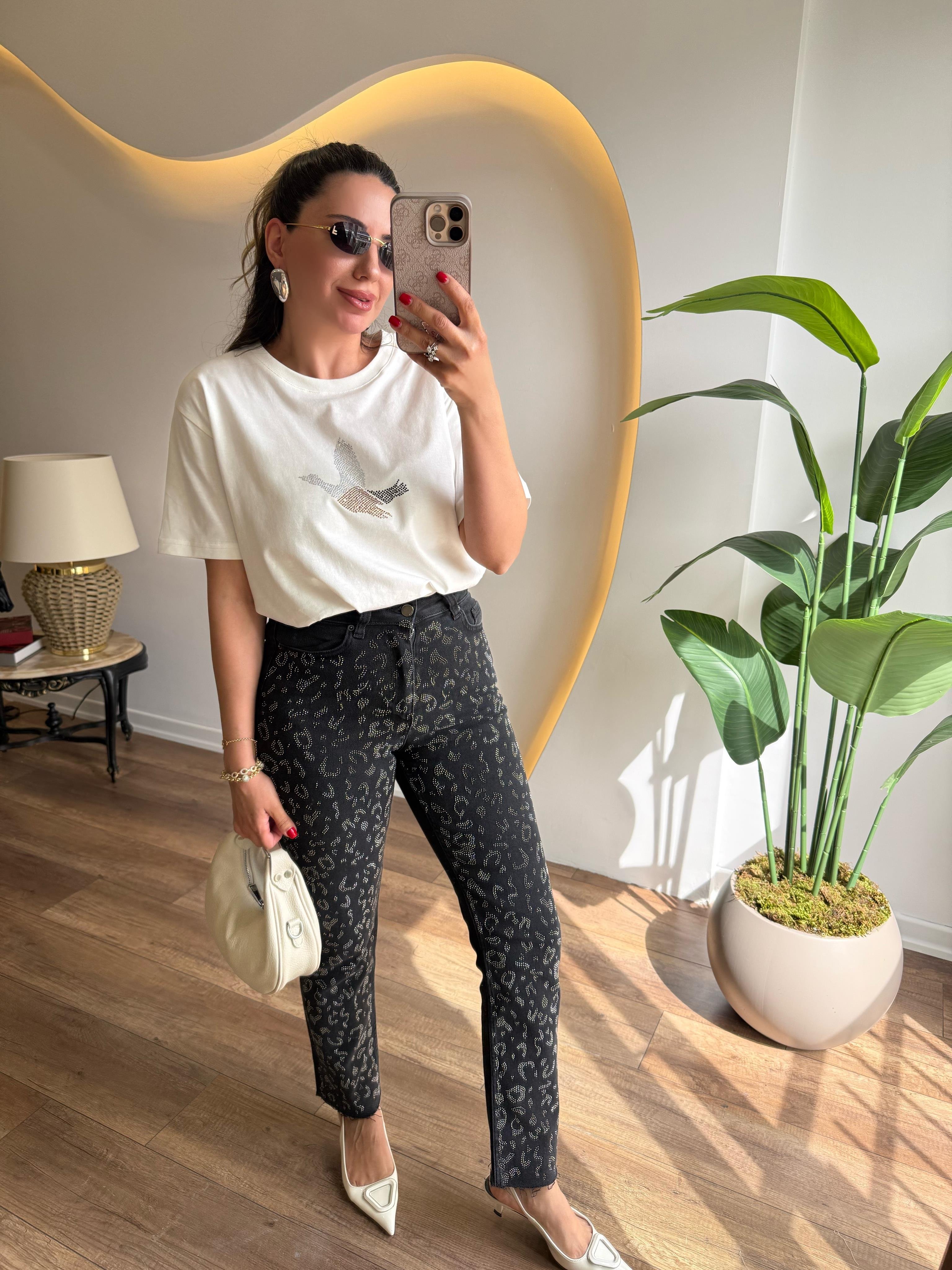 9586 3 Renkli Taşlı Tshirt