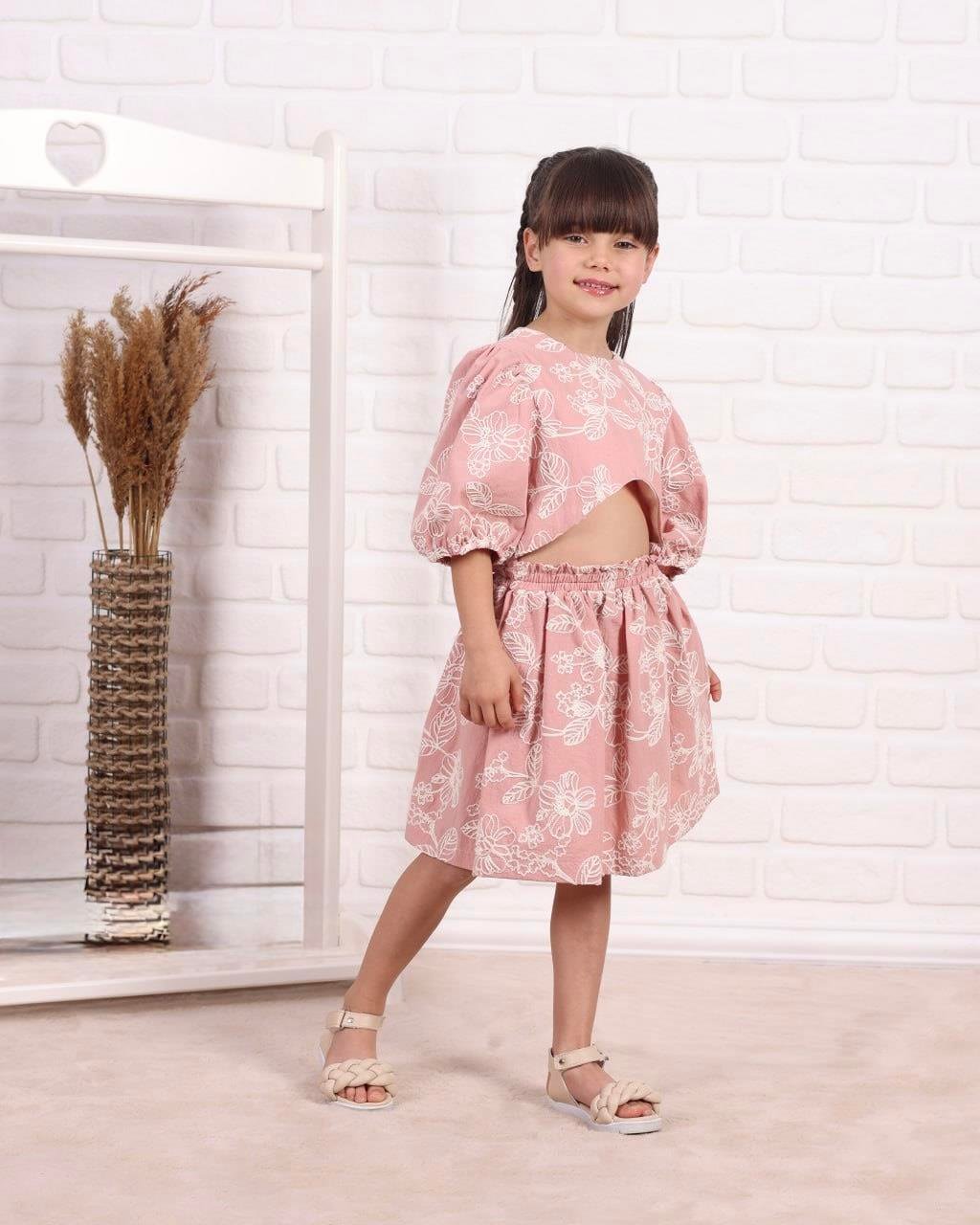 9594 Kids Brodeli Poplin Etekli Kız Takım 2-3/7-8 Yaş