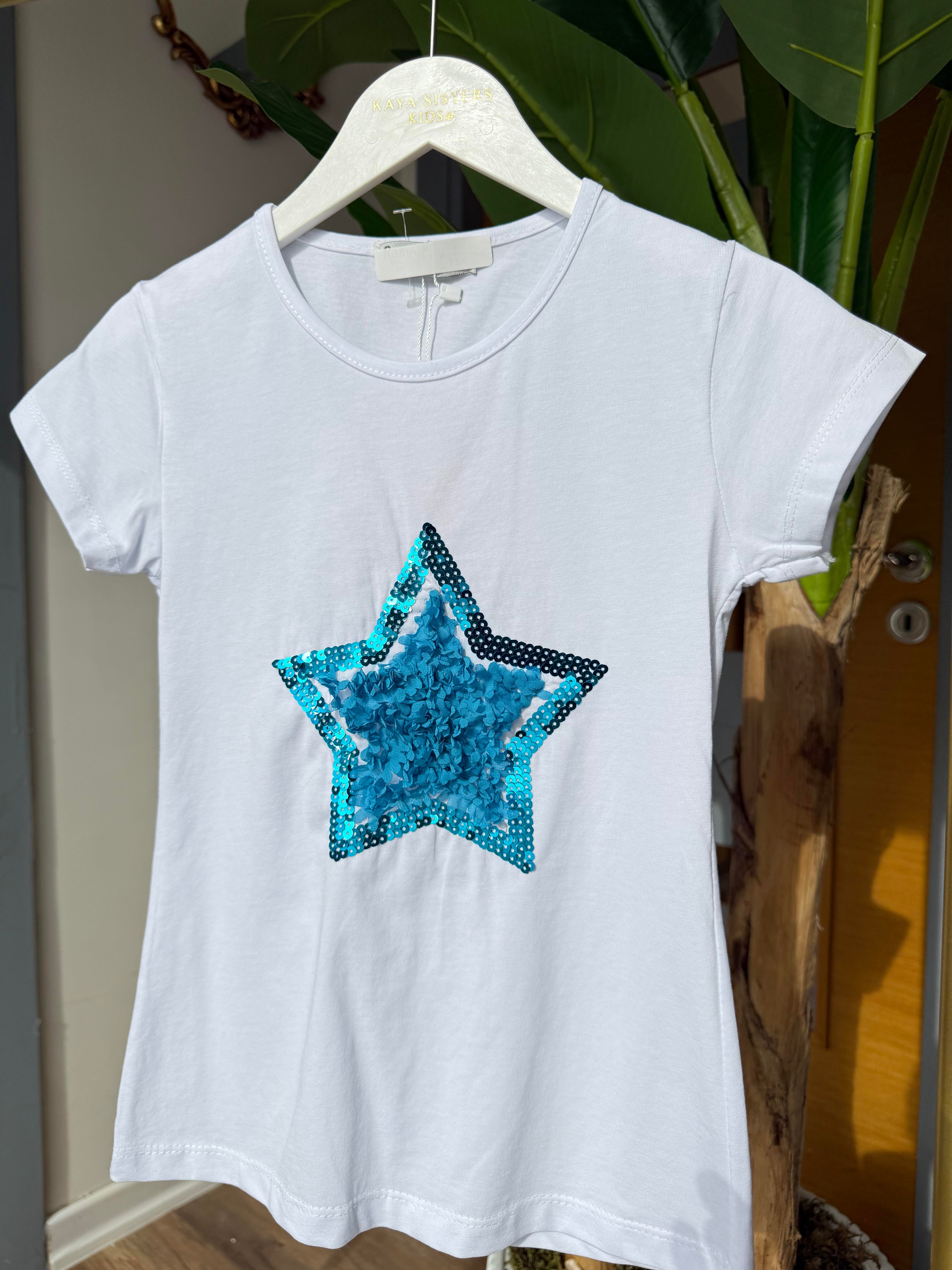 9604 Kids Önü Yıldız Kabartmalı Tshirt 7-12 Yaş