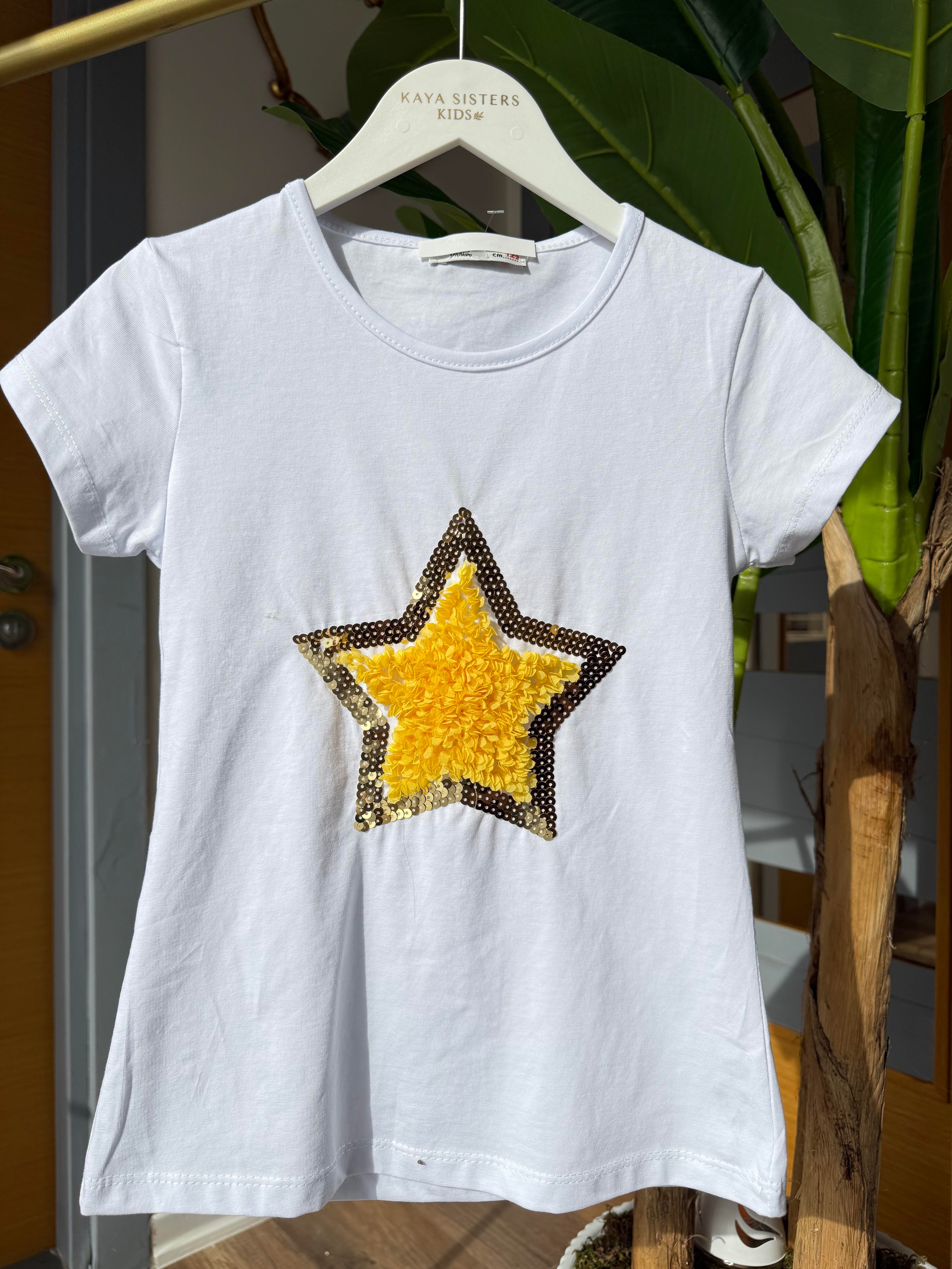 9604 Kids Önü Yıldız Kabartmalı Tshirt 7-12 Yaş