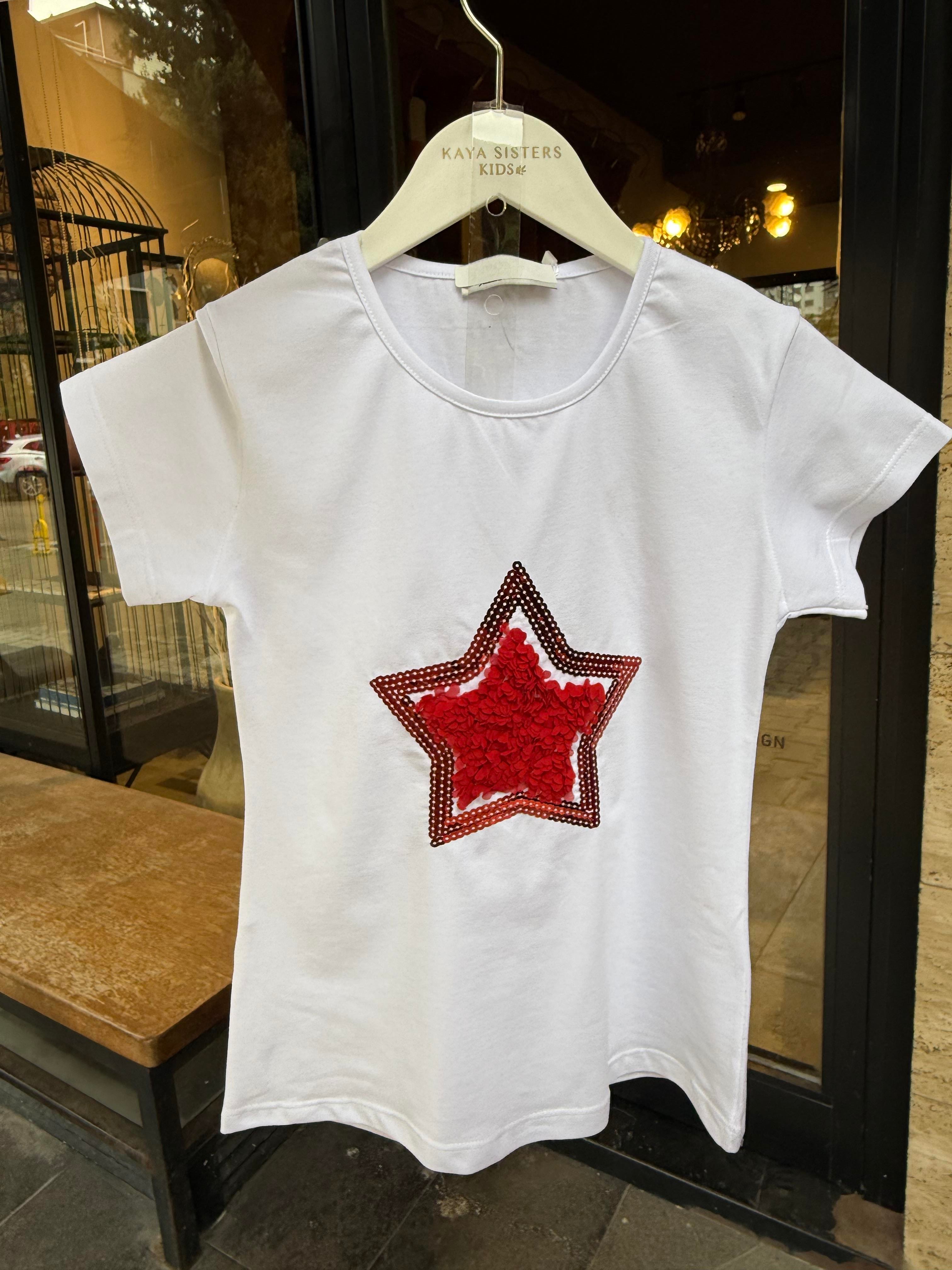 9604 Kids Önü Yıldız Kabartmalı Tshirt 7-12 Yaş