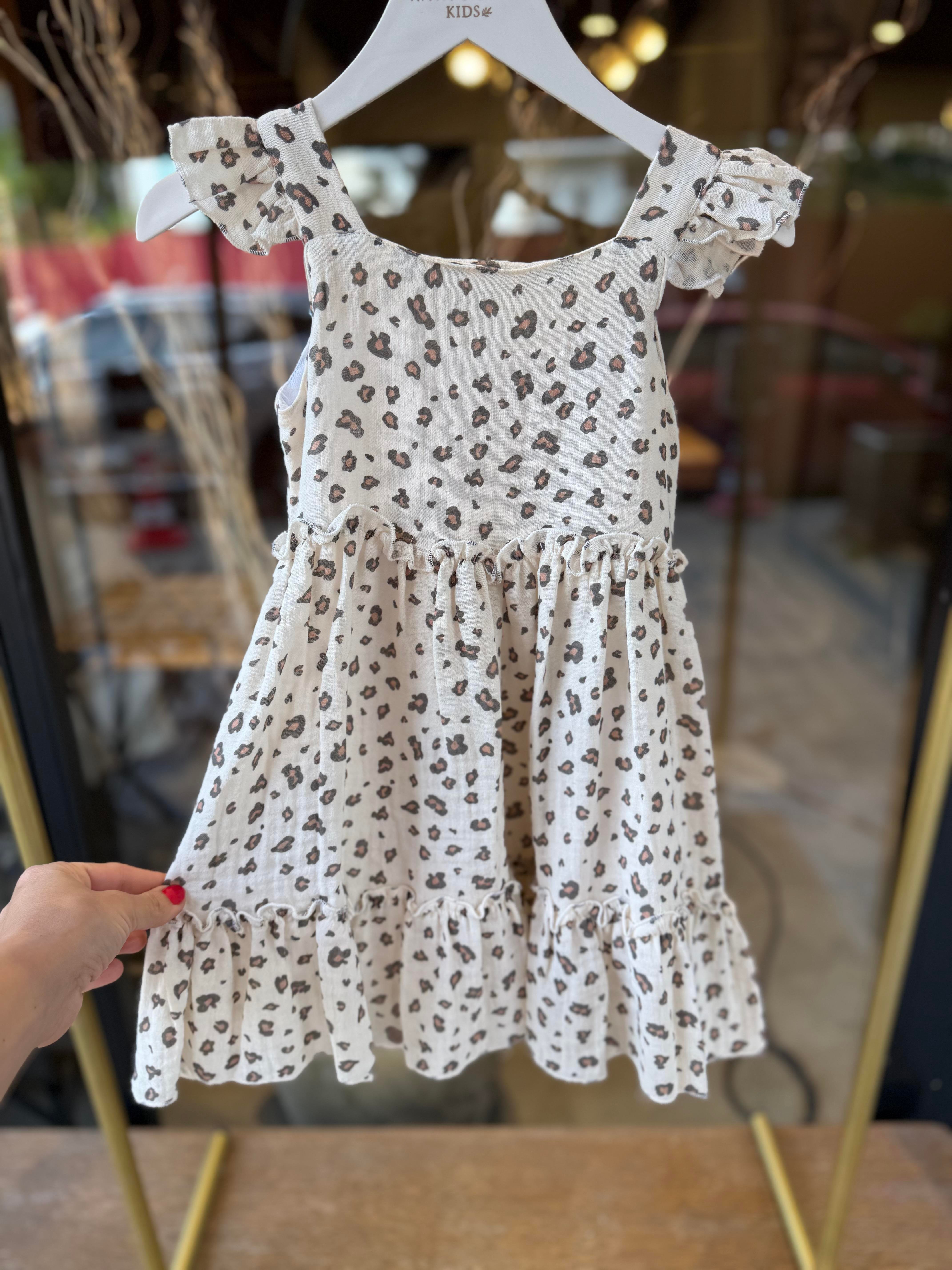 9624 Kids Leopar Detaylı Elbise 3-6 Yaş