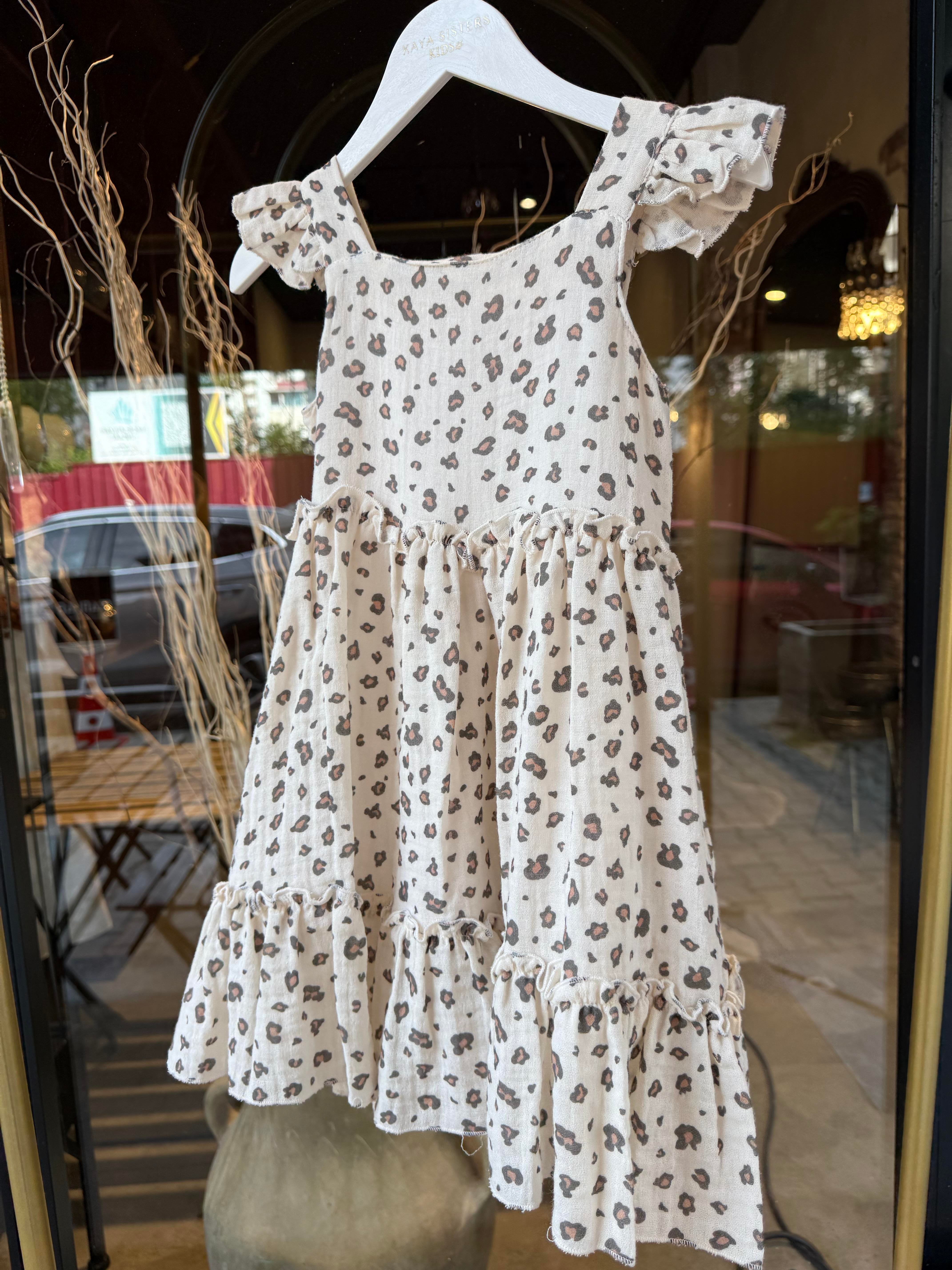 9624 Kids Leopar Detaylı Elbise 3-6 Yaş