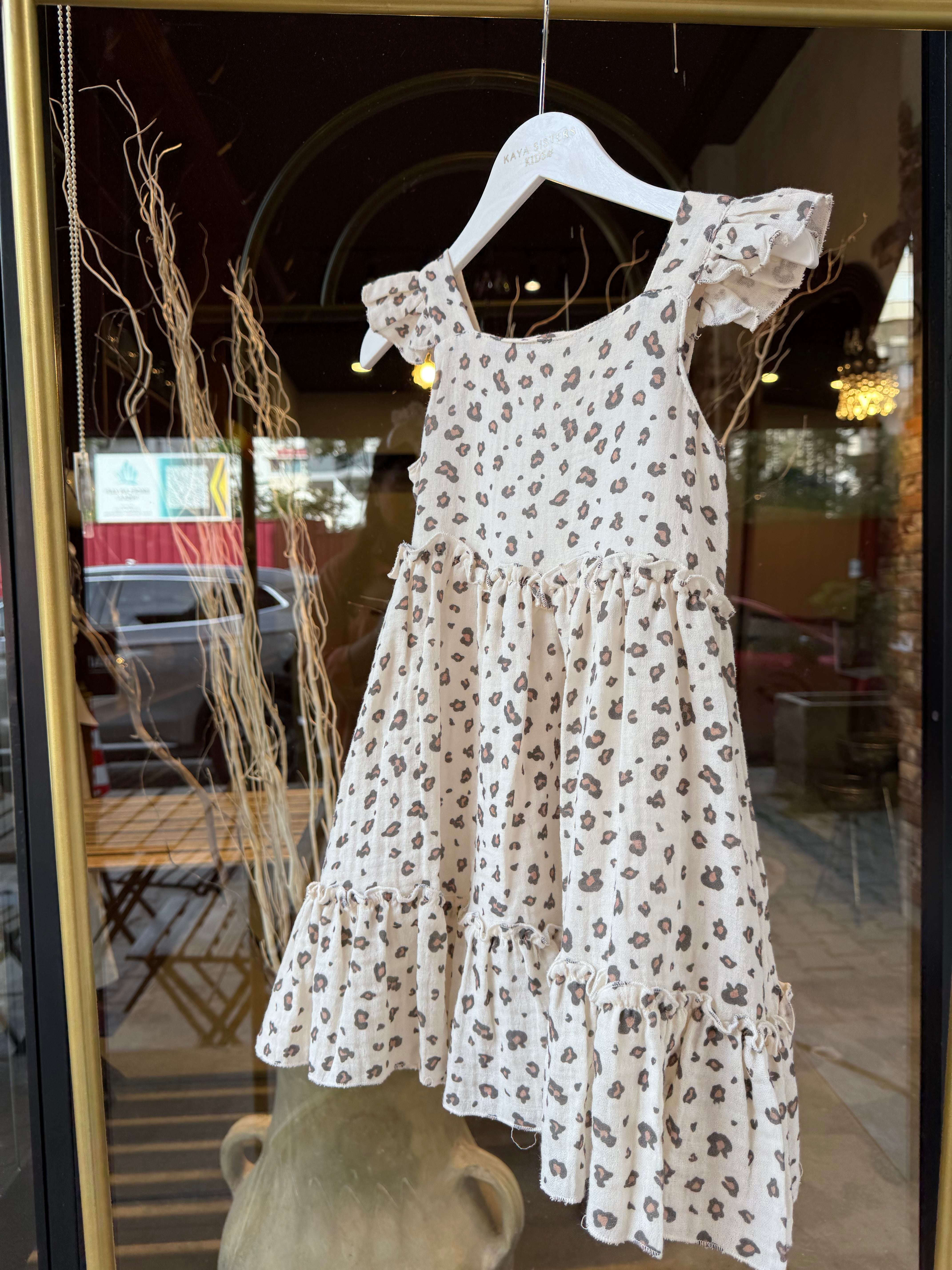 9624 Kids Leopar Detaylı Elbise 3-6 Yaş