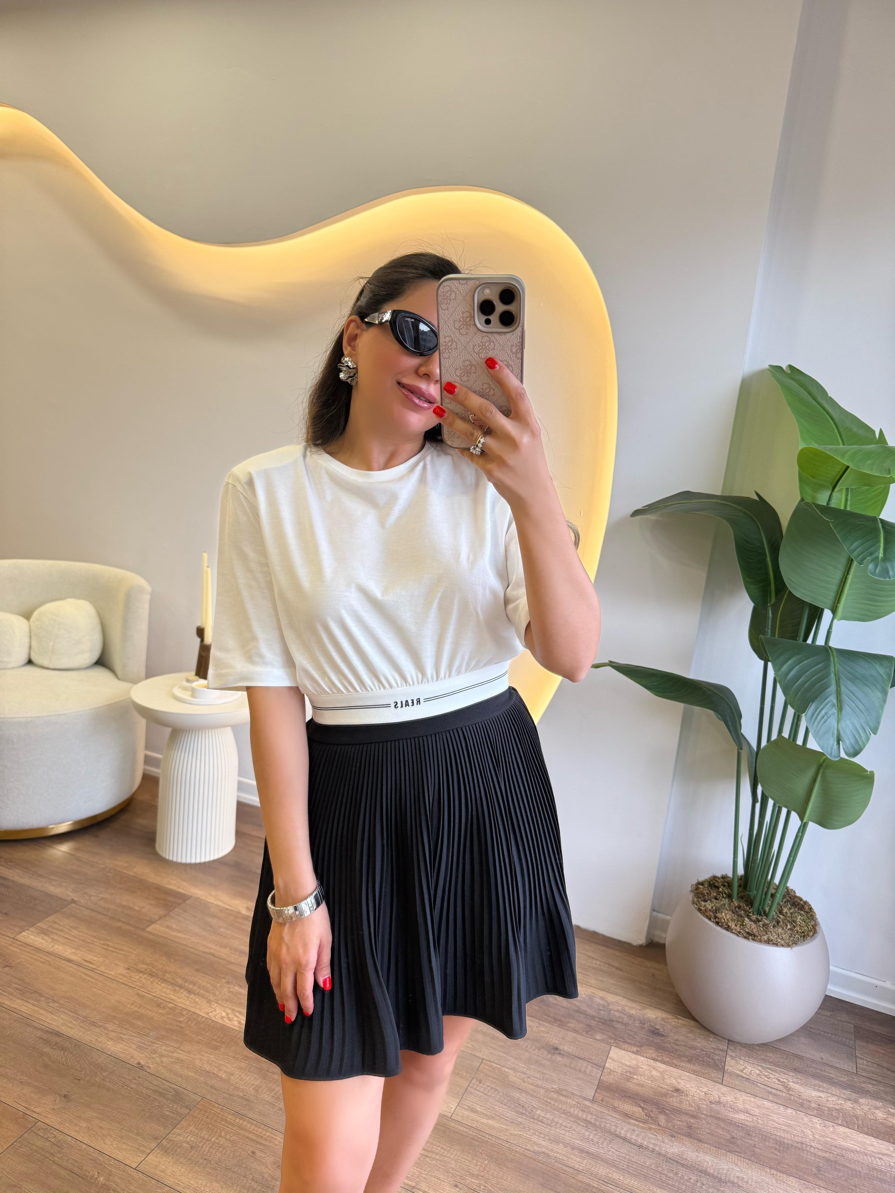 9630 Pliseli Beli Lastikli Etek