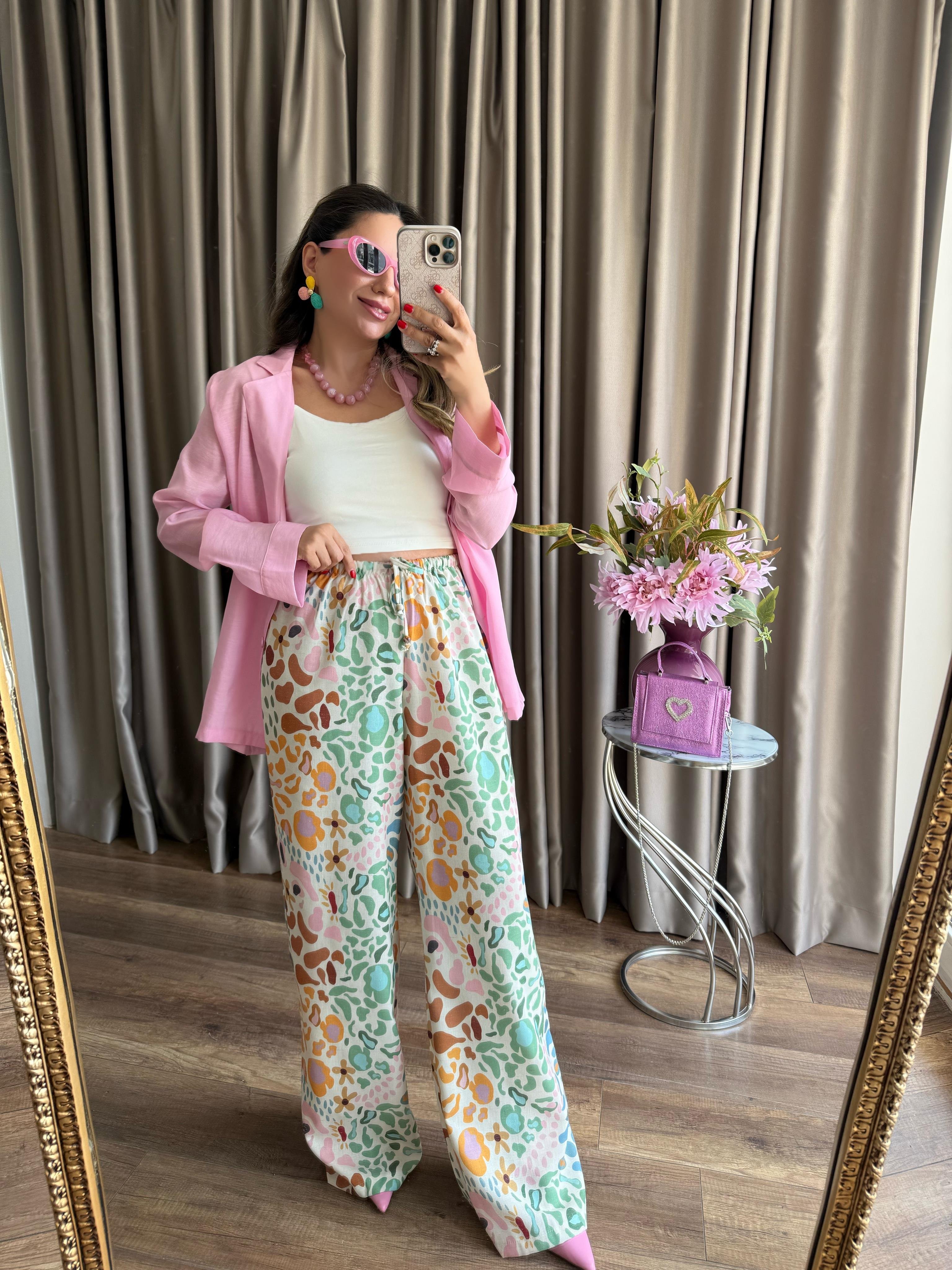 9637 Renkli Leopar Pantolon