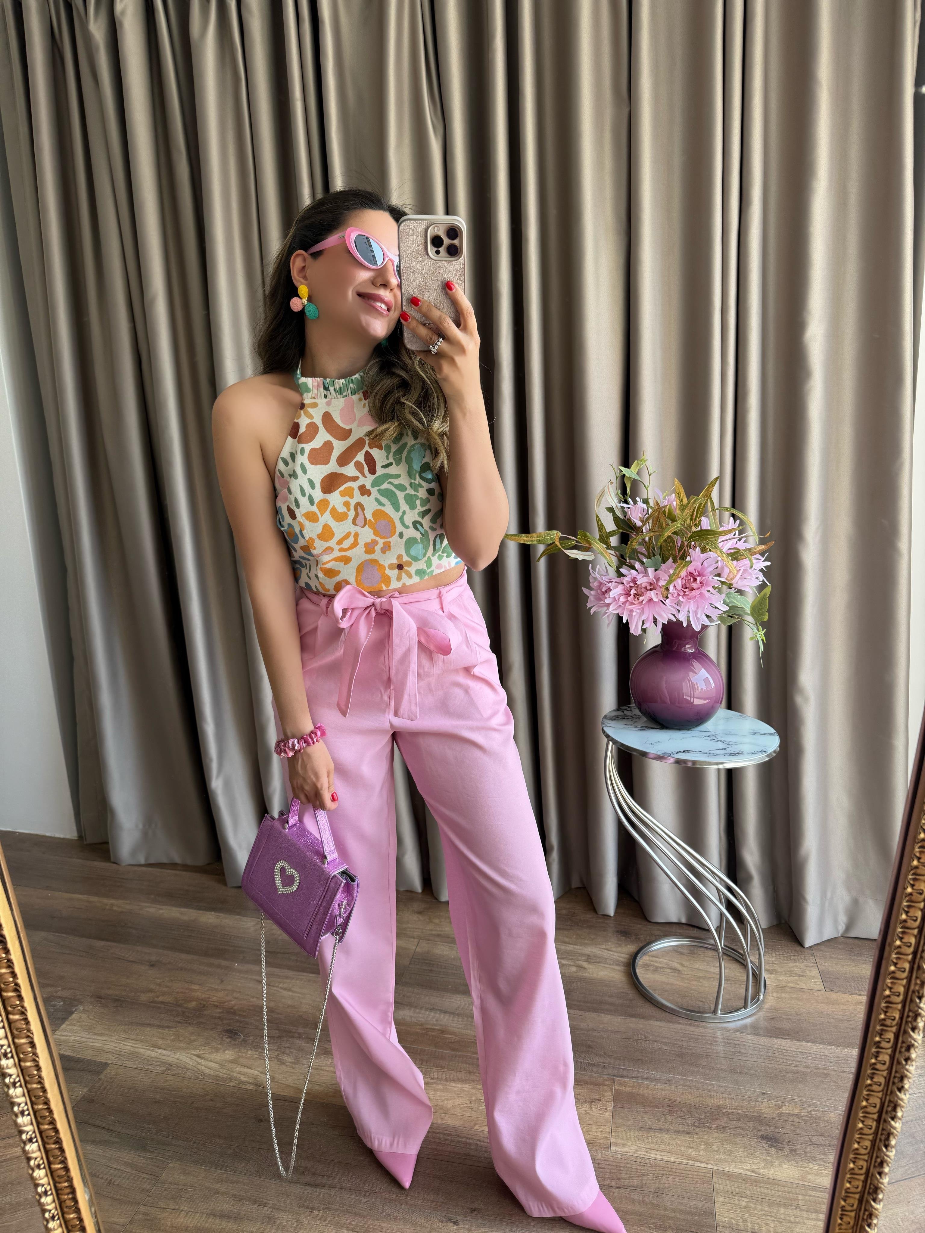 9642 Pembe Palazzo Pantolon