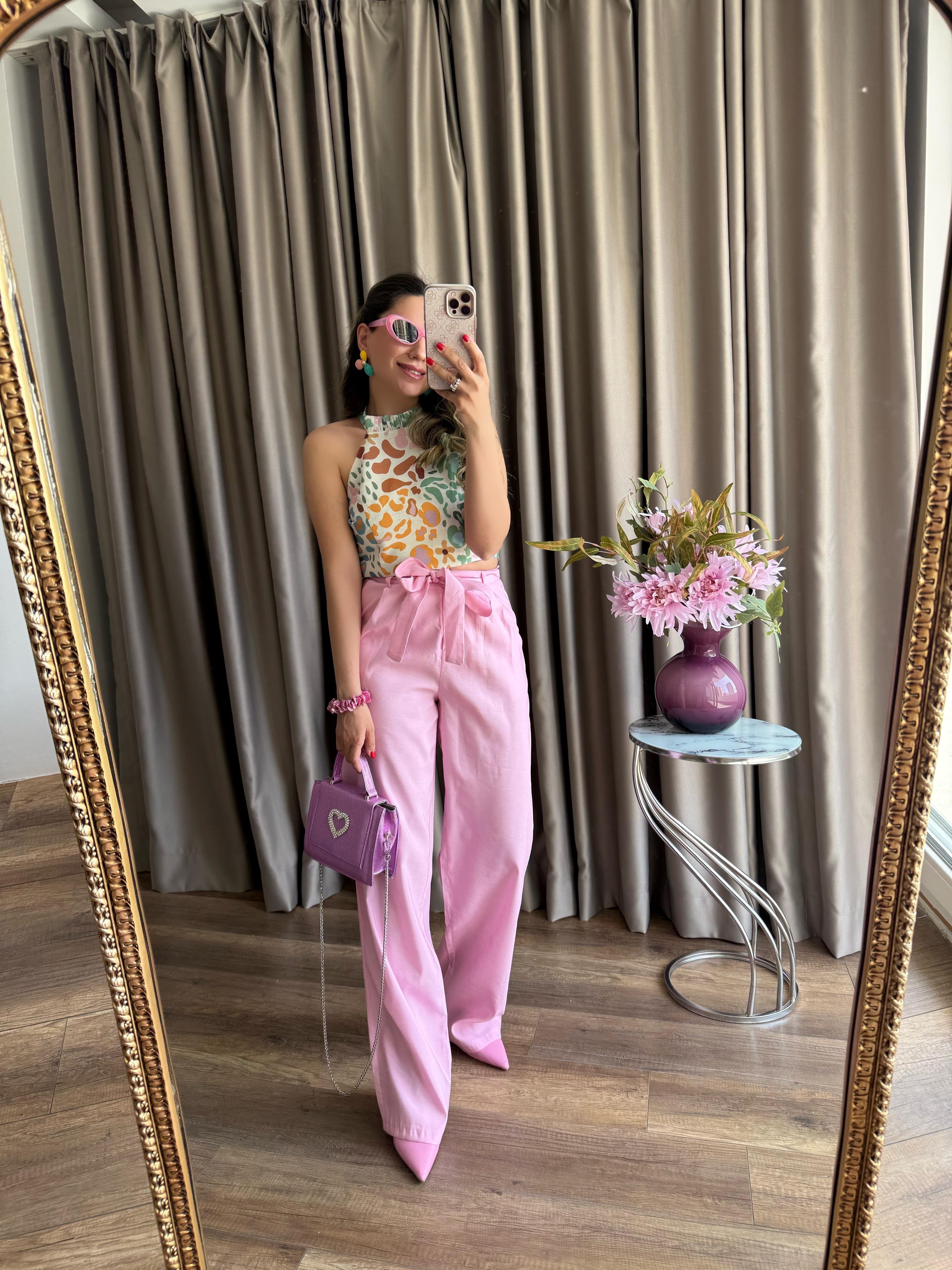 9642 Pembe Palazzo Pantolon