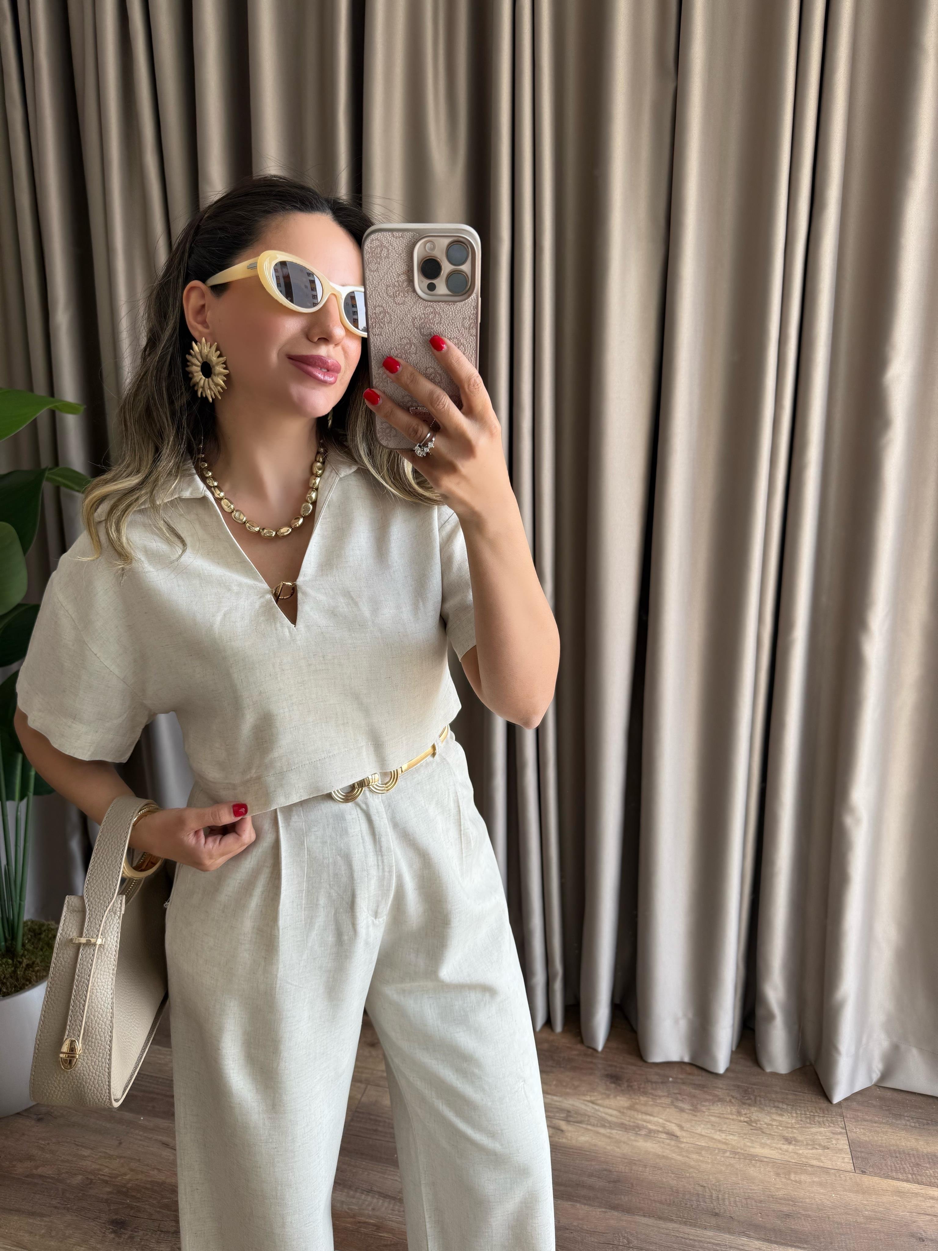 9644 Önü Gold Düğmeli Gömlek Bluz