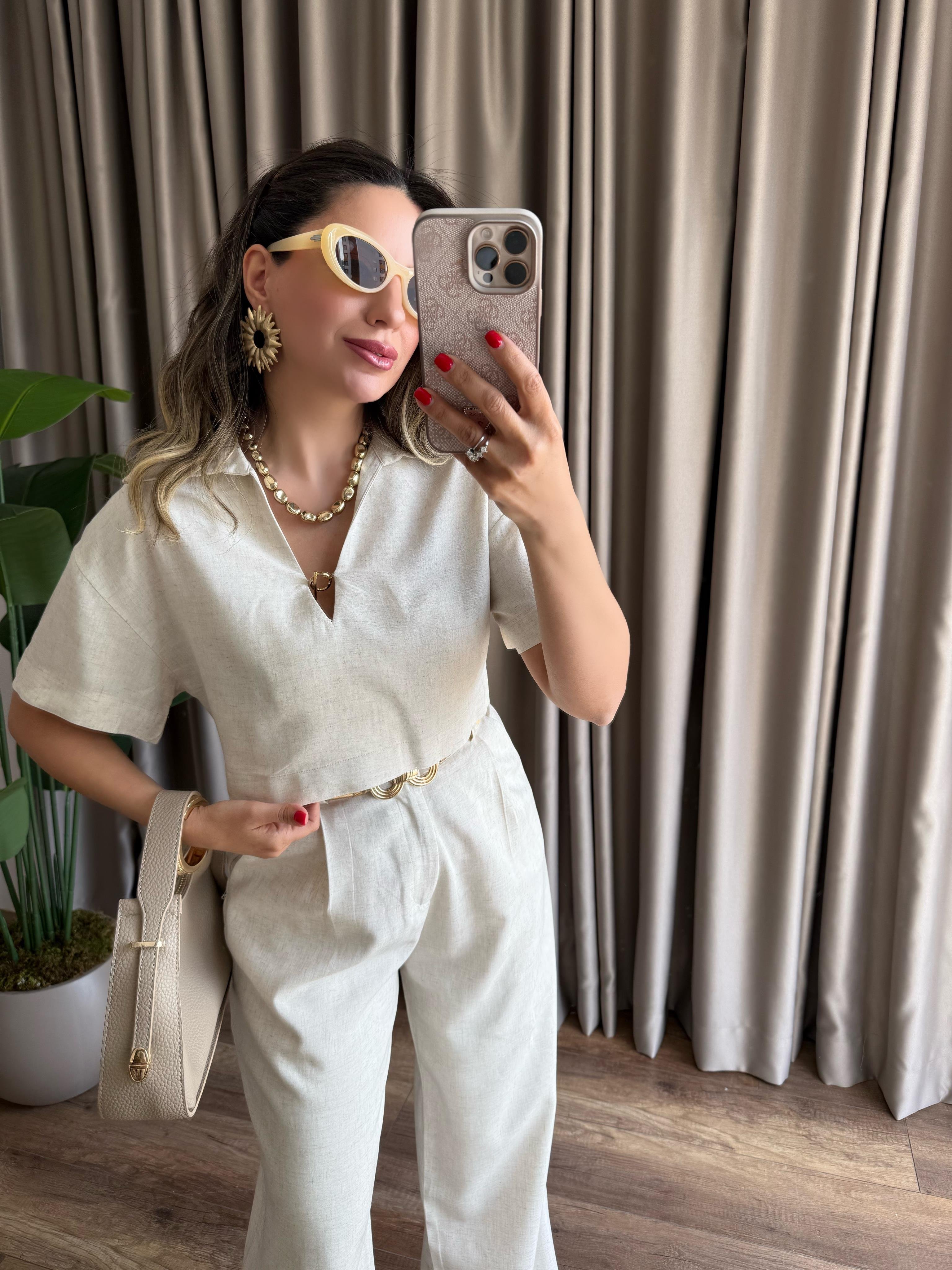 9644 Önü Gold Düğmeli Gömlek Bluz