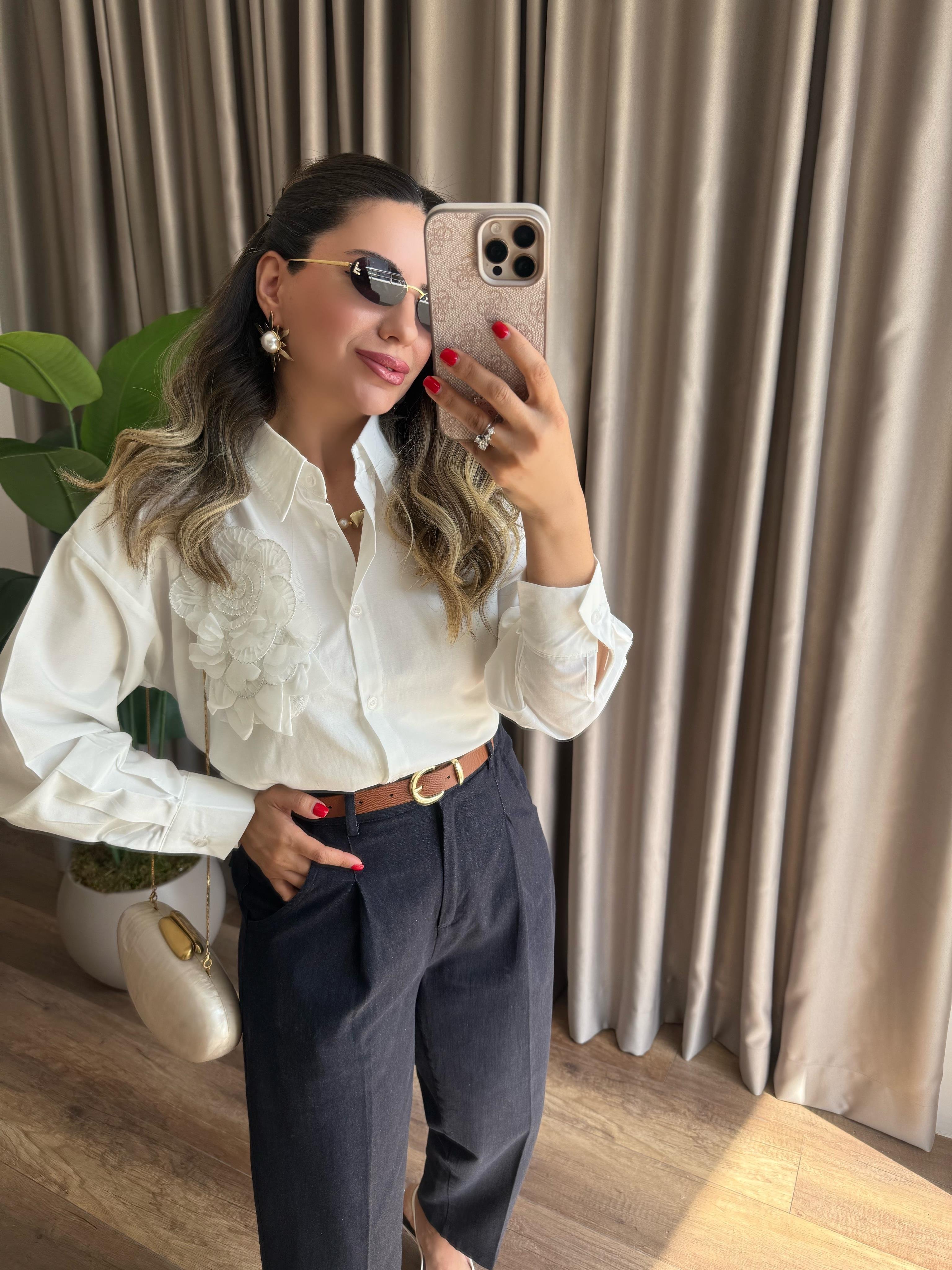 9646 Önü Gül Detaylı Gömlek