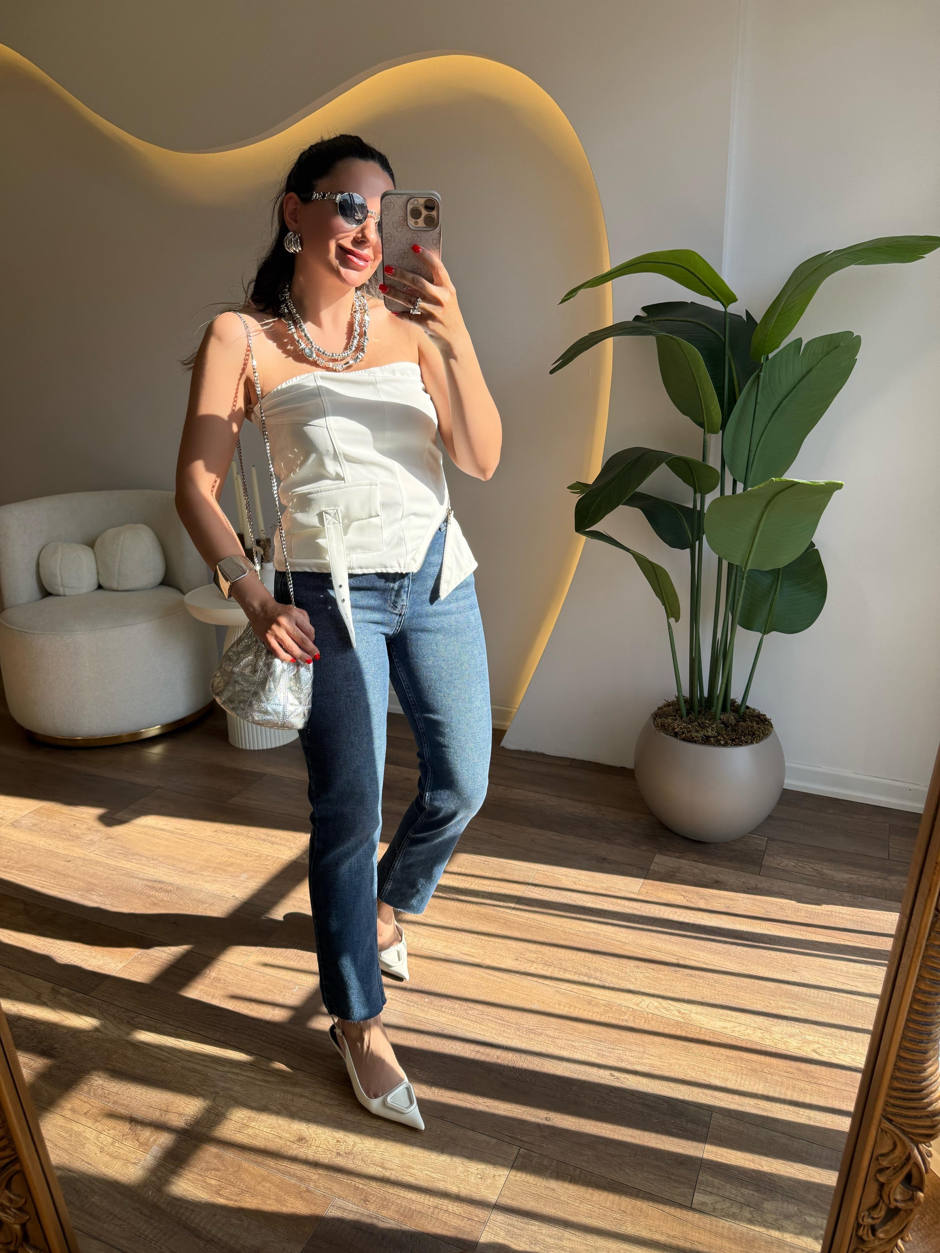 9651 Yandan Fermuarlı Straplez Bluz